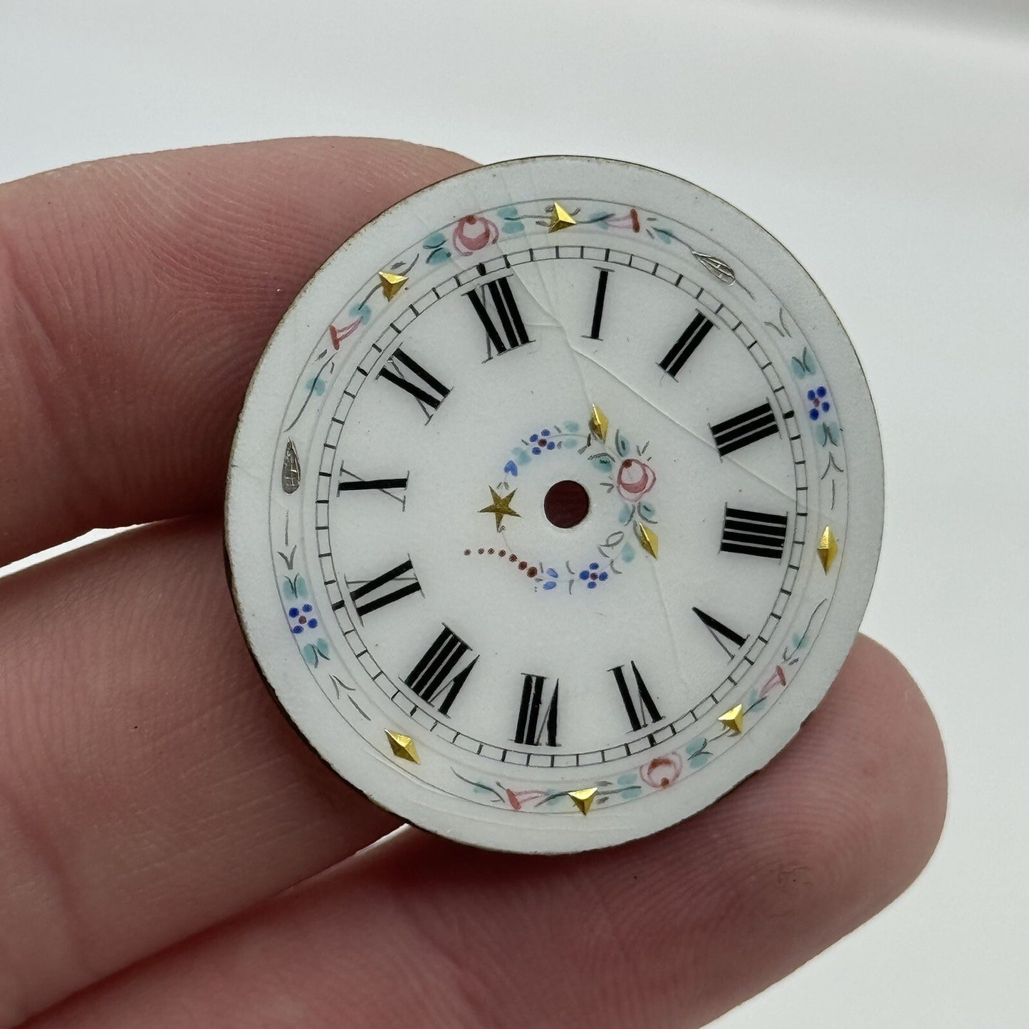 33.9mm Antique Beautiful Porcelain Patterned Pocket Watch Dial Spares Parts