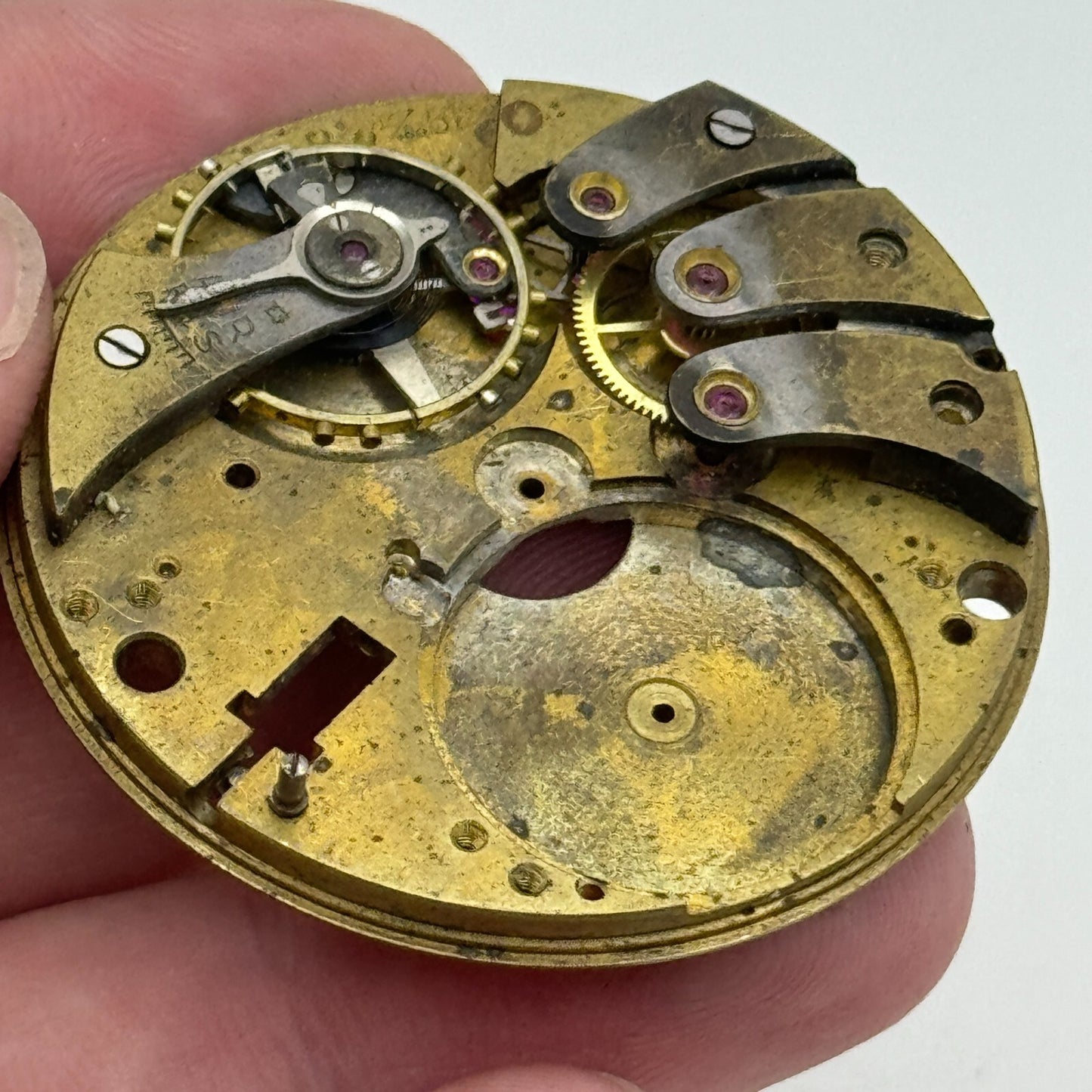 42.9mm Buren 19 28/12 Balance Intact Partial Pocket Watch Movement PARTS SPARE