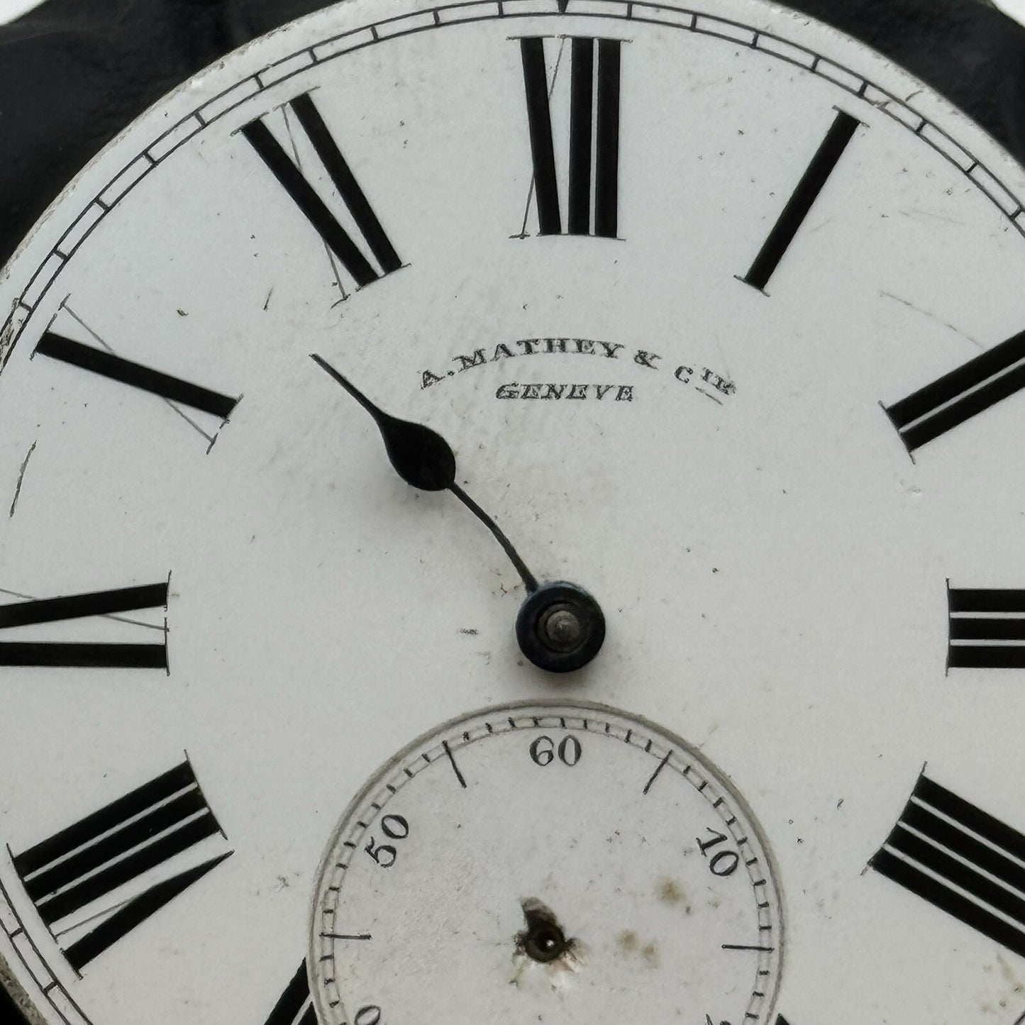 41mm A Mathey & Cie Geneve Pocket Watch Movement Dial FOR PARTS Restoration