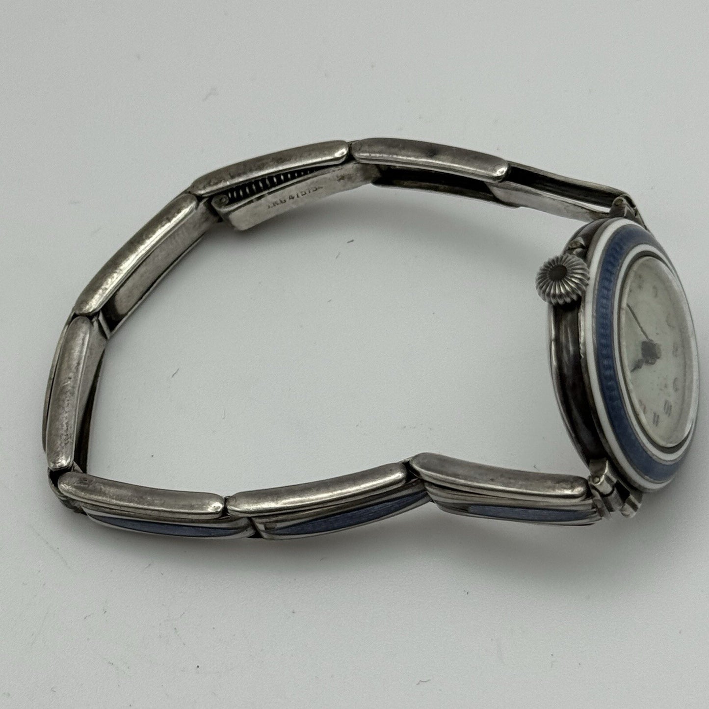 Pin Set Vintage Blue Enamel Sterling Silver 925 Ladies Trench Watch TO RESTORE