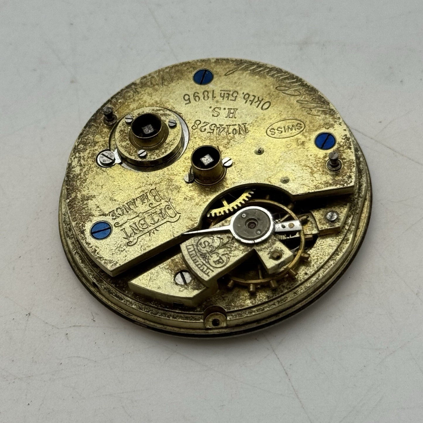 43.4mm H Samuel Patent Balance Pocket Watch Movement Parts Repair Restoration