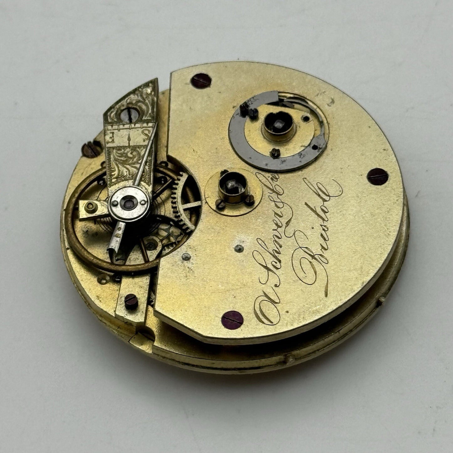 40.4mm Manual Wind A Schwer & Cie Bristol Pocket Watch Movement FOR PARTS