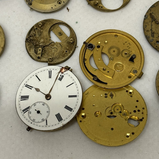 12 x Antique Partial Pocket Watch Movements Parts Repair Watchmakers Job Lot