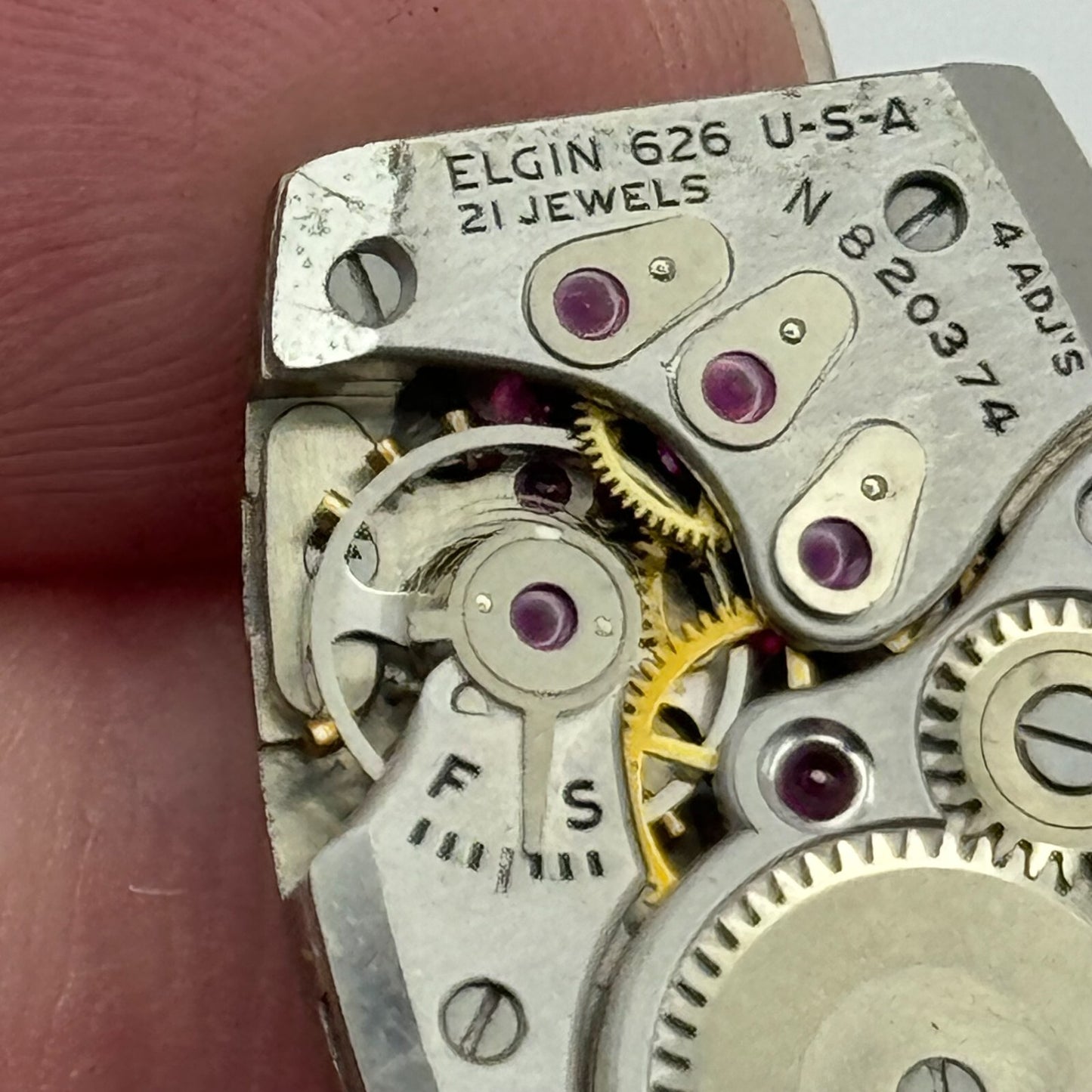 15/0s Elgin Grade 626 Model 2 Vintage American Tank Watch Movement PARTS SPARES