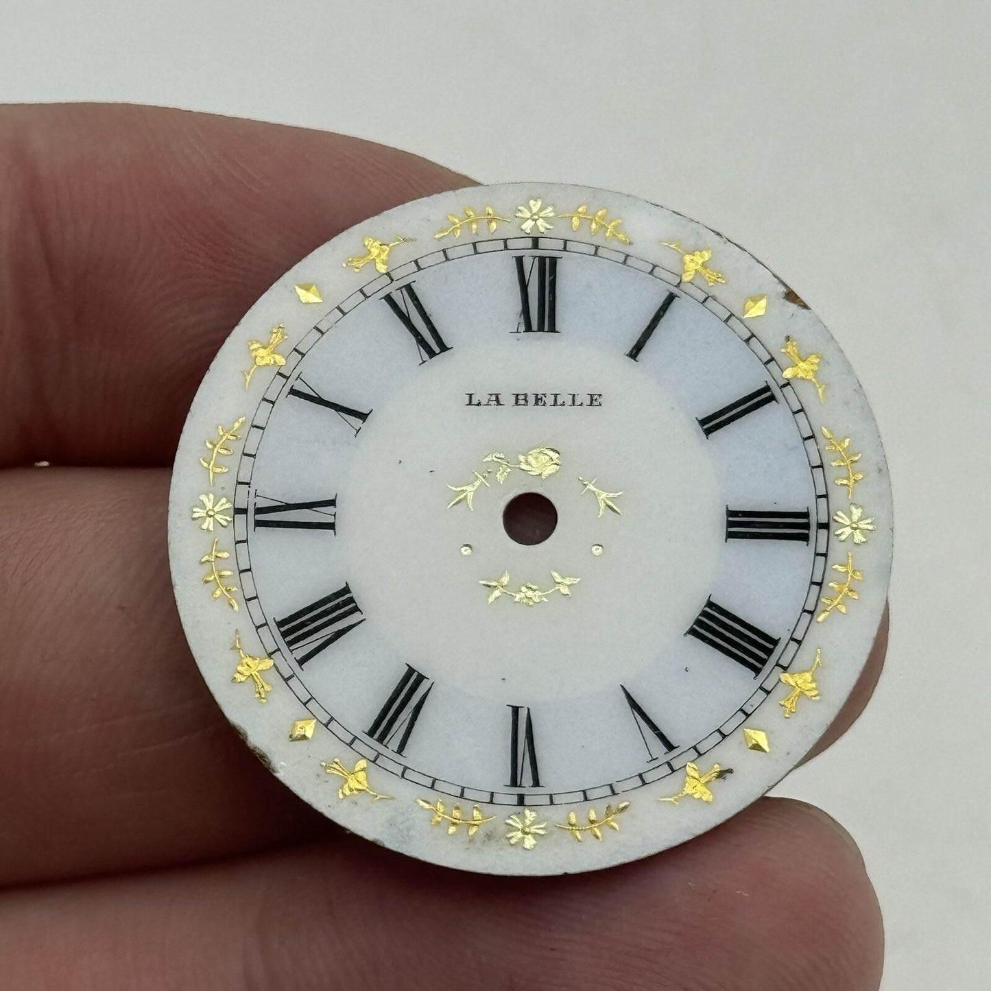 32.7mm Antique La Belle Beautiful Porcelain Patterned Pocket Watch Dial Spares