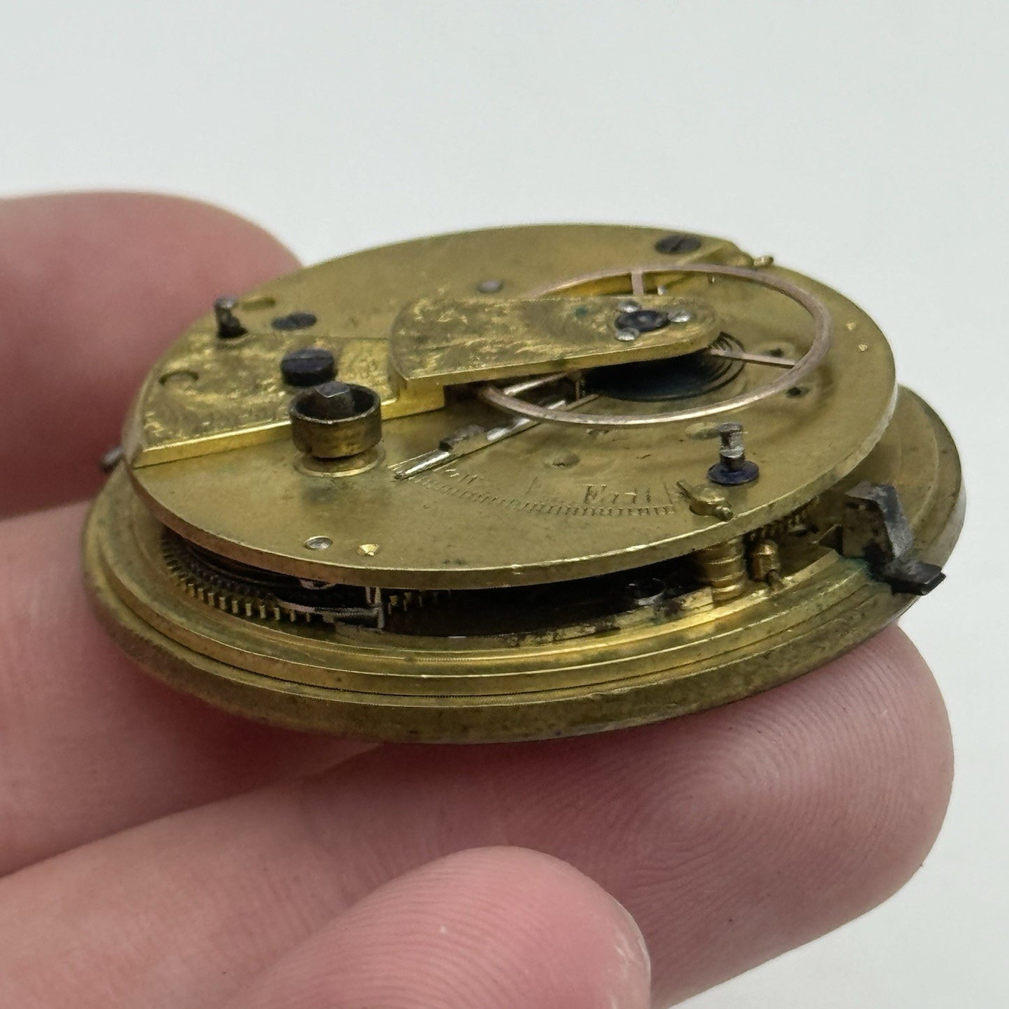 41.8mm Antique Unidentified English Fusee Pocket Watch Movement - PARTS REPAIR