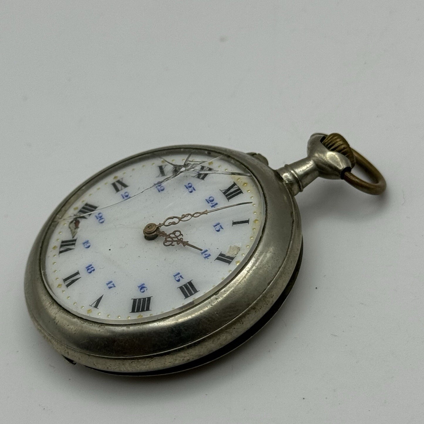 50mm Runs But Stops Antique Art Deco Case Pin Set Argentan Quality Pocket Watch