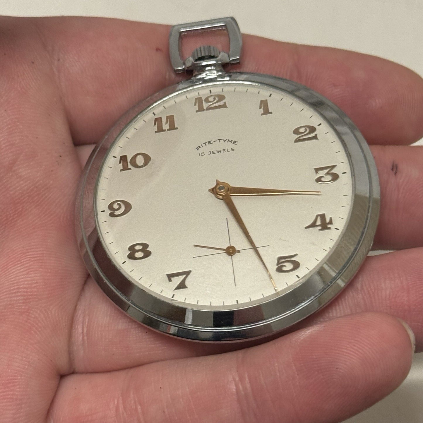 49mm Vintage NEW OLD STOCK Rite - Tyme Open Face Subdial Pocket Watch TO SERVICE