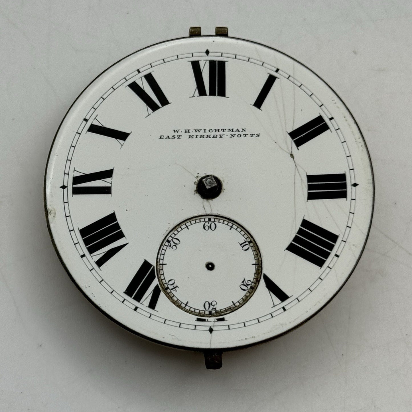 50mm W H Wightman East Kirkby-Notts Large Fusee Pocket Watch Movement FOR PARTS