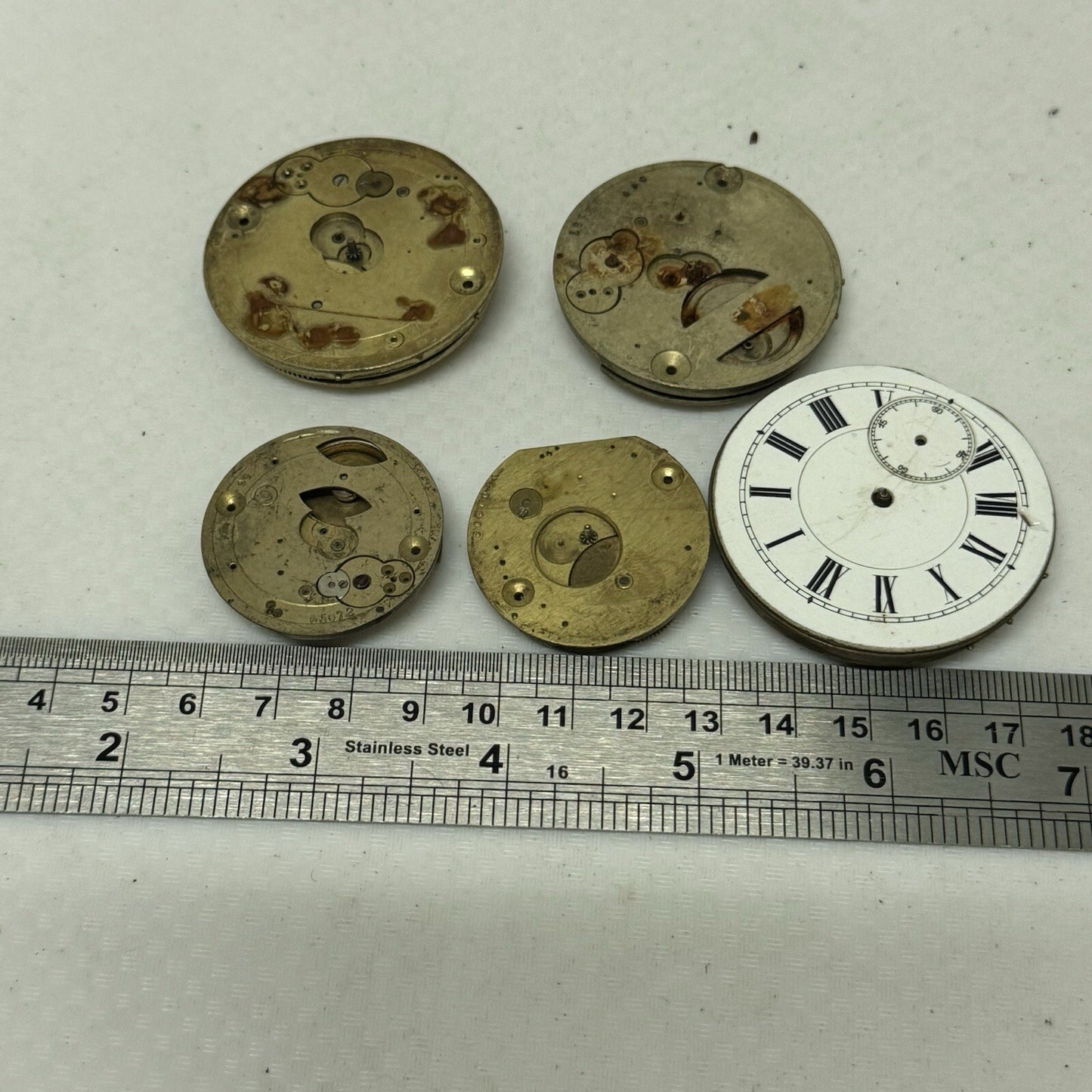 5 X Antique Key Wound Pocket Watch Movements Parts Repair Watchmakers Job Lot