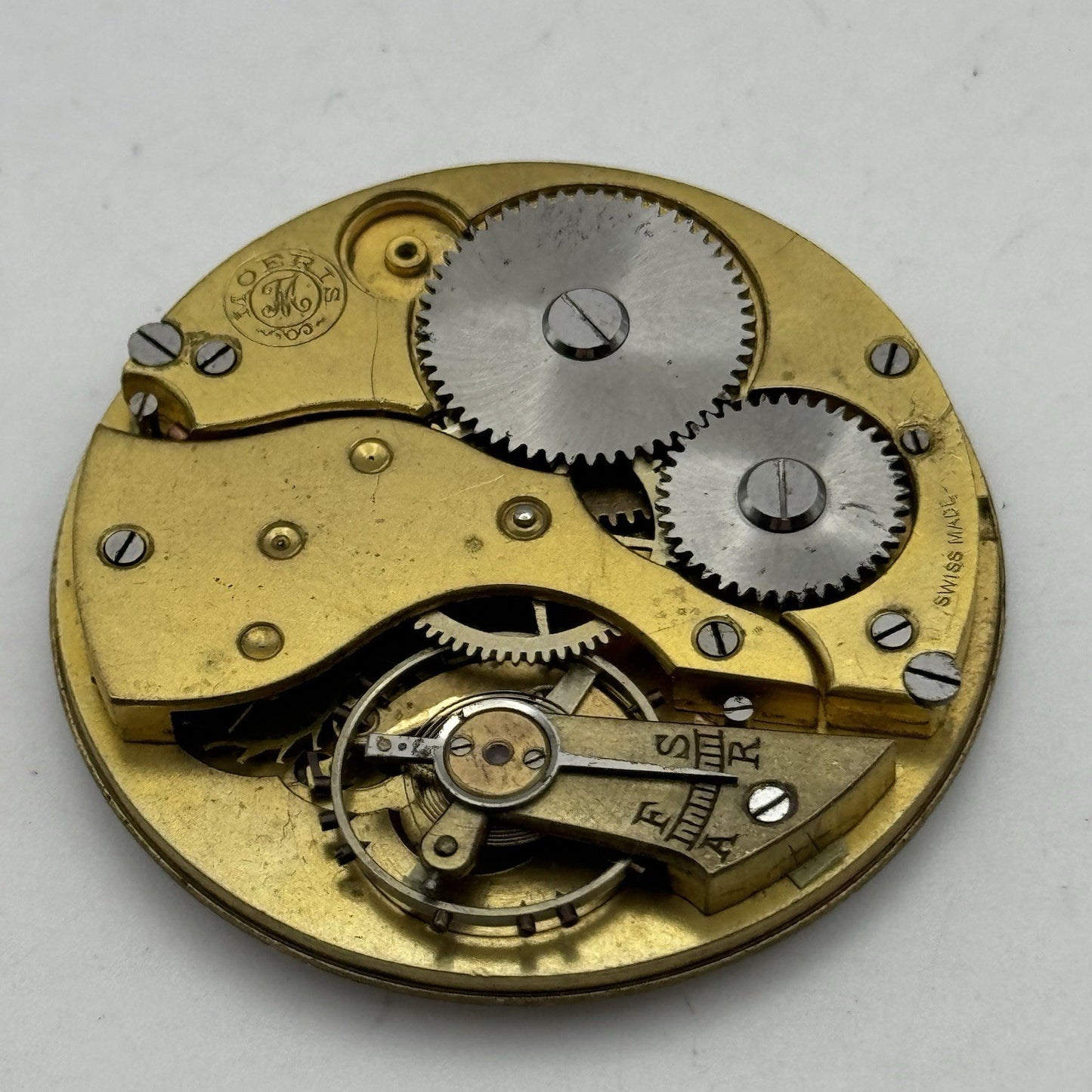 43.2mm Moeris Open Face Swiss Vintage Pocket Watch Movement PARTS REPAIR SPARES