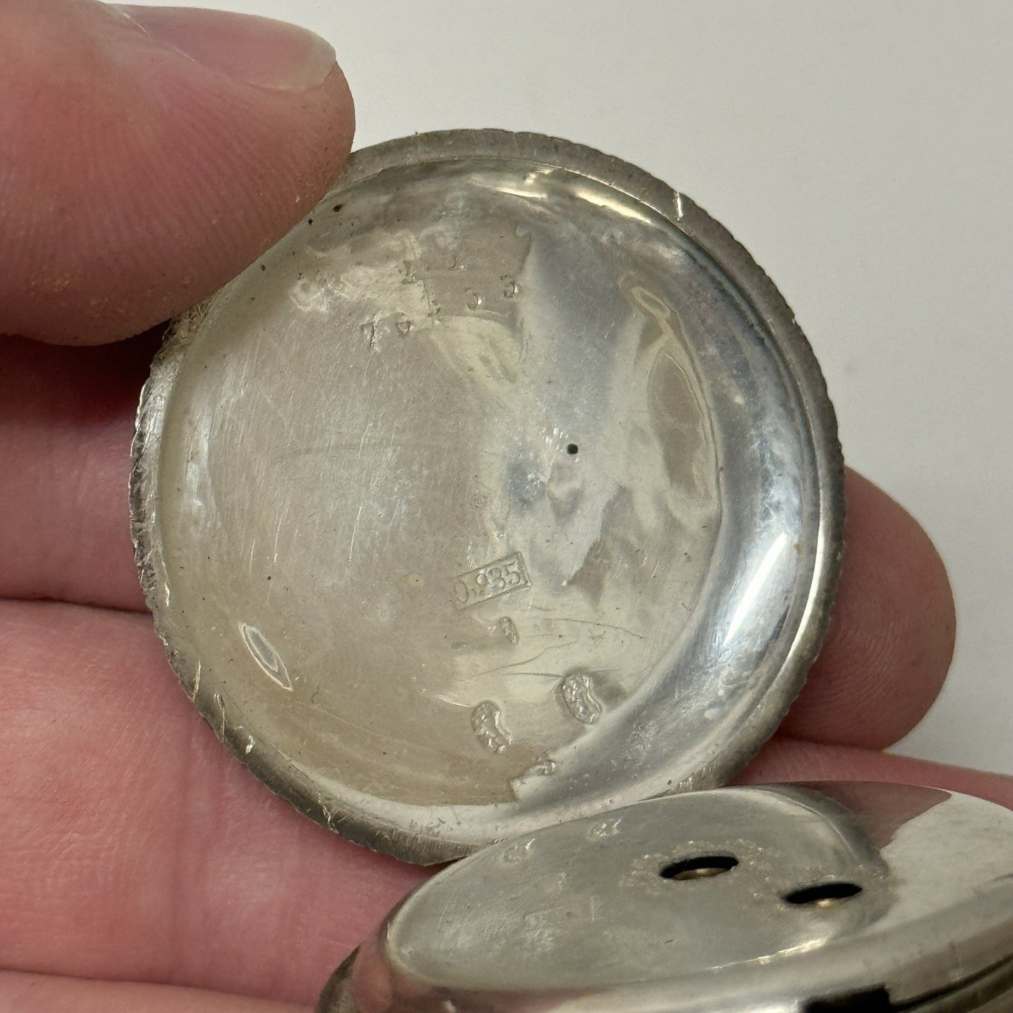Antique Sterling Silver Patterned Dial Cylinder Pocket Watch & Outer Case PARTS