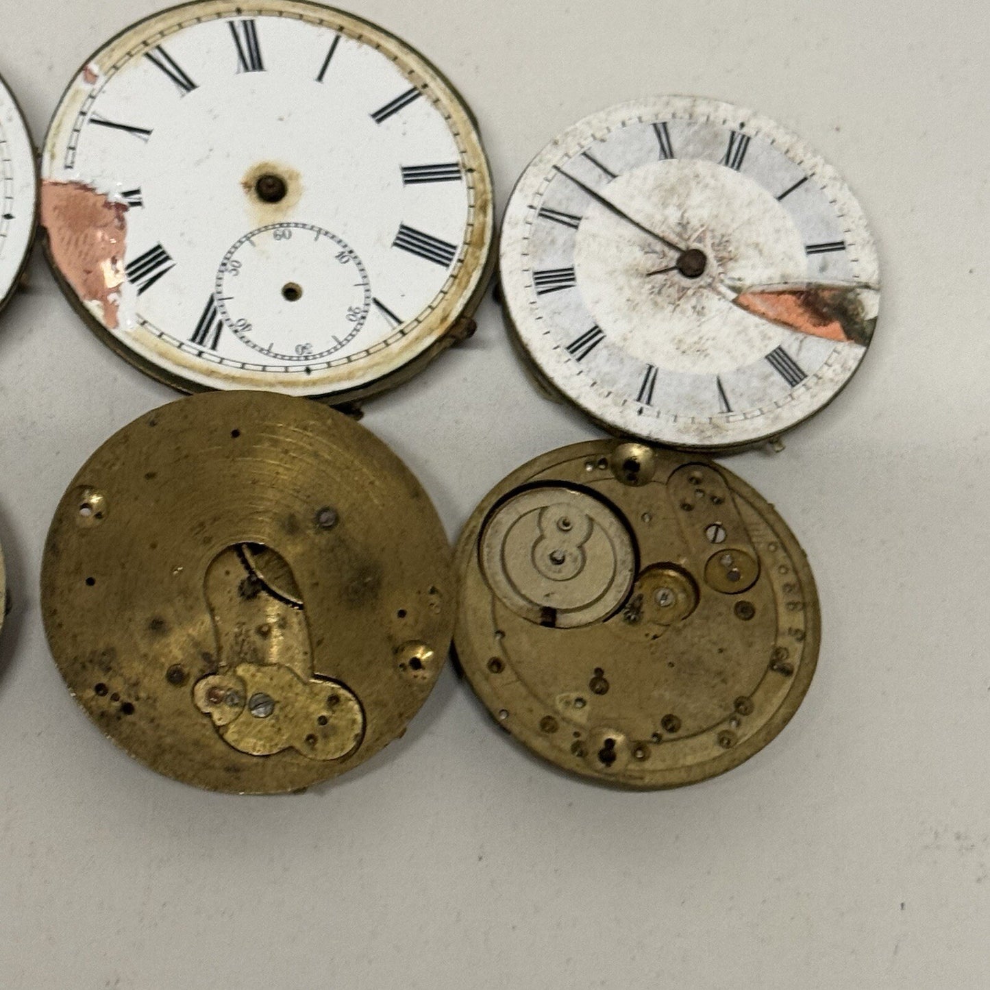 6 x Antique Manual Wind Pocket Watch Movements Parts Repair Bundle Job Lot