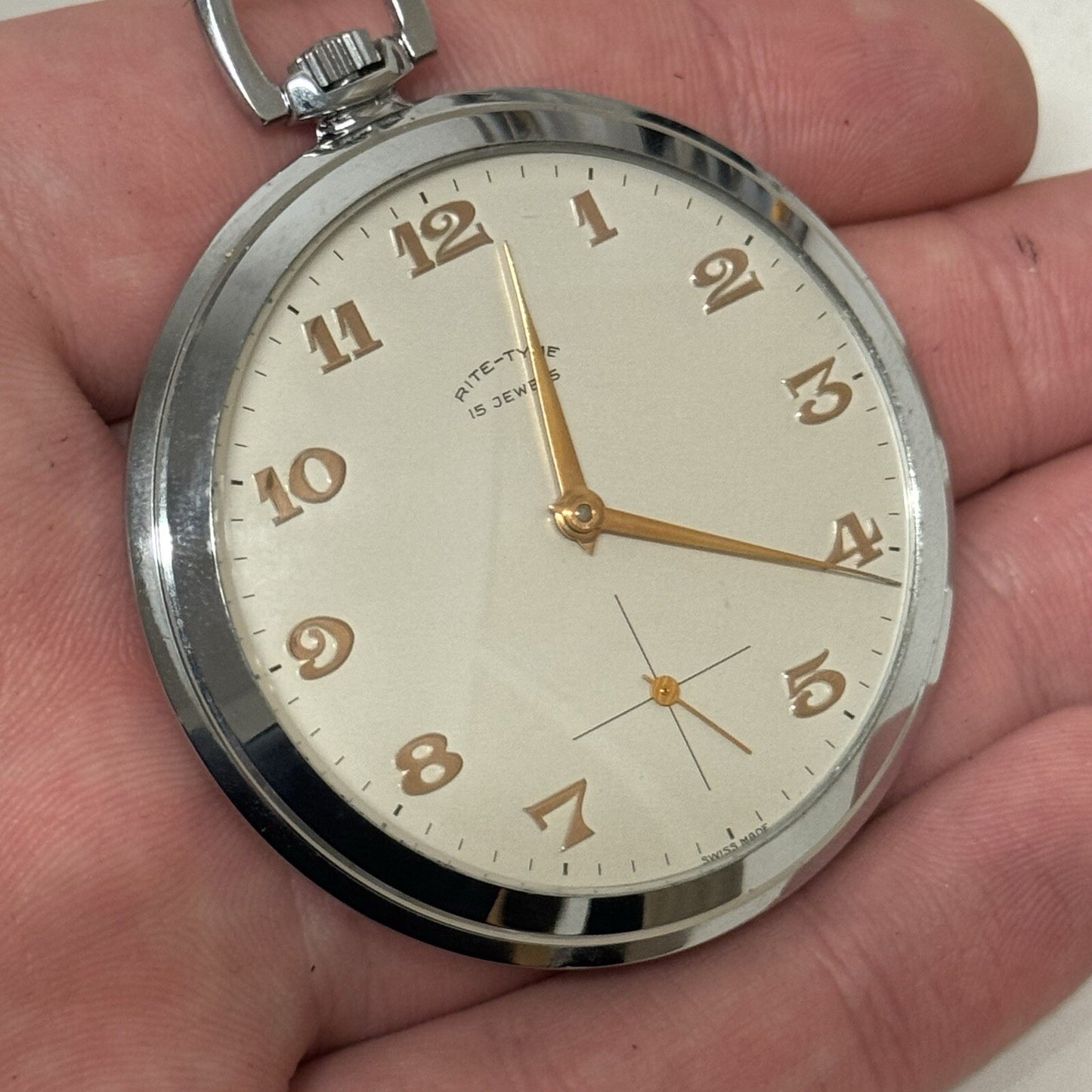 49mm Vintage NEW OLD STOCK Rite - Tyme Open Face Subdial Pocket Watch TO SERVICE