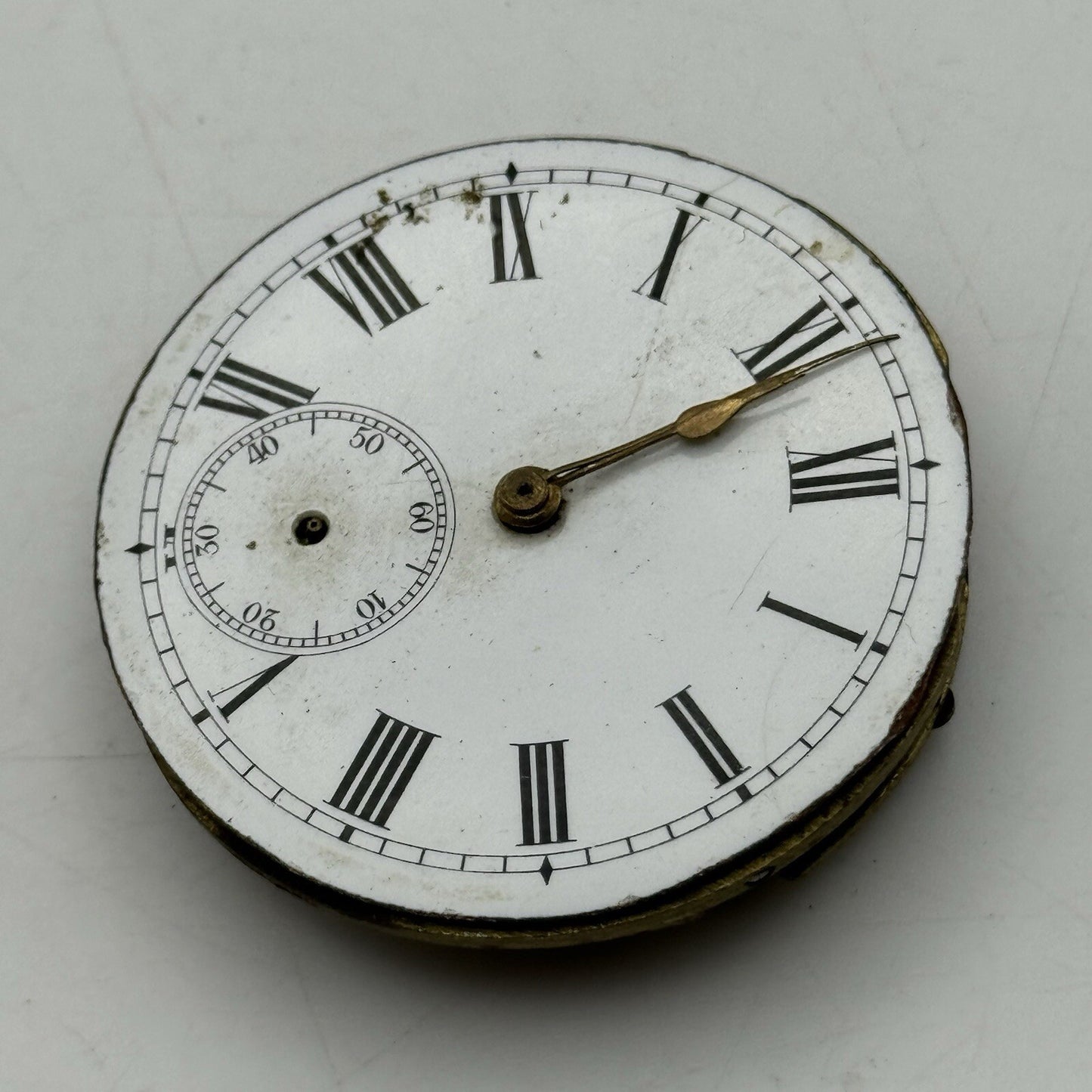 44.9mm Unidentified Pocket Watch Movement Roman Numerals Dial FOR PARTS