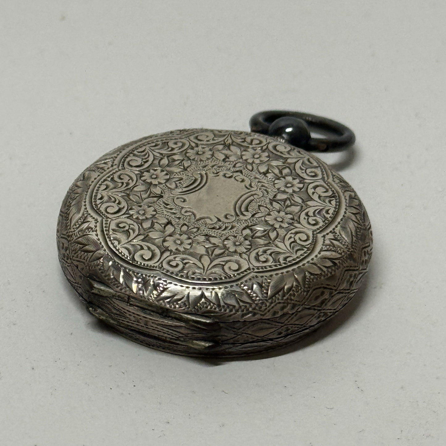 Antique Sterling Silver Patterned Dial Cylinder Pocket Watch & Outer Case PARTS