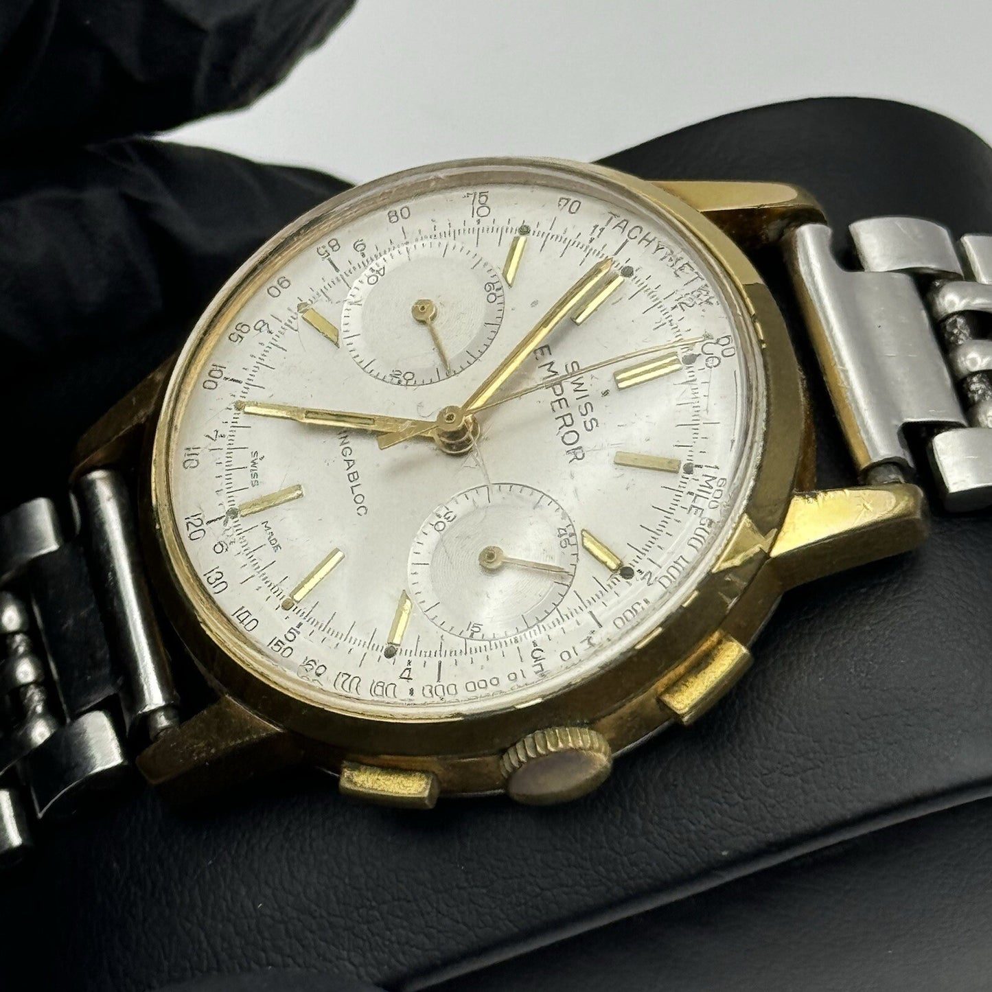 Vintage Swiss Emperor Valjoux 7730 Chronograph Watch Ollech & Wajs TO RESTORE