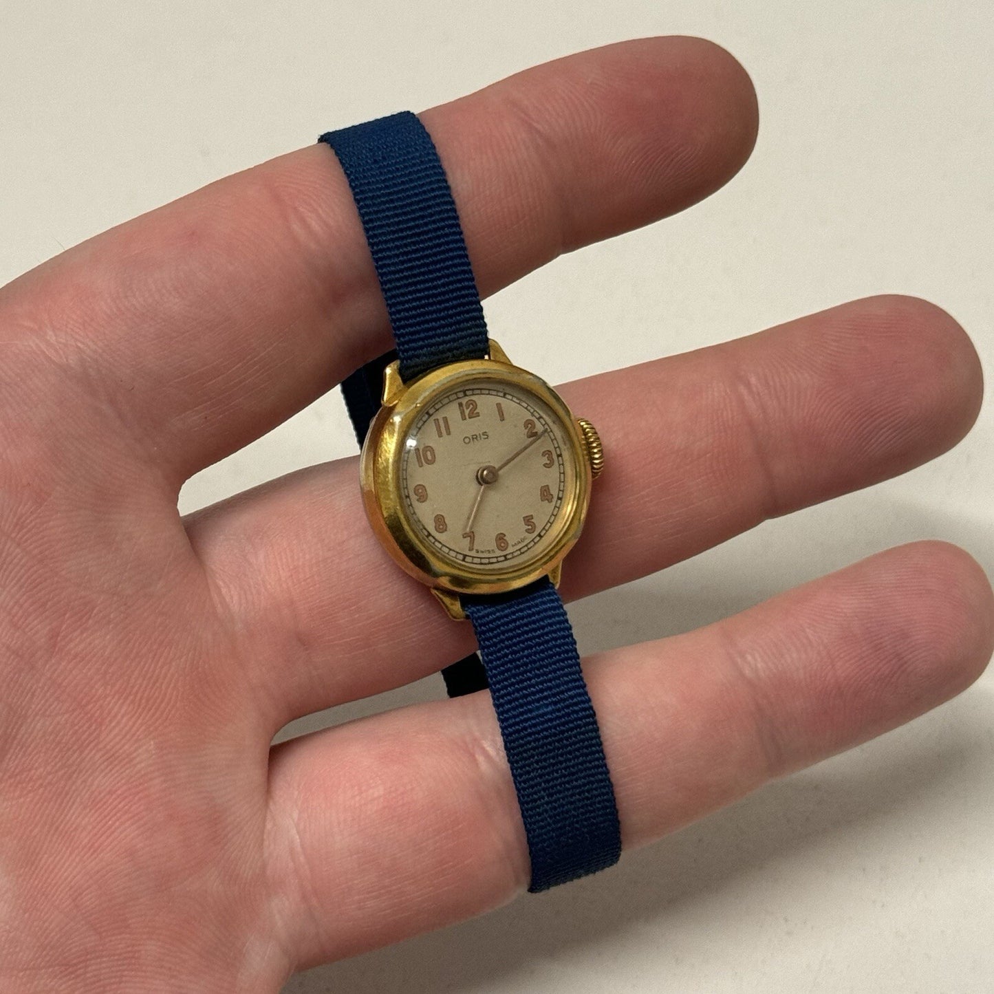 21mm Ladies Oris Cal 491 Gold Plated Blue Strap Swiss Watch FOR PARTS To Restore