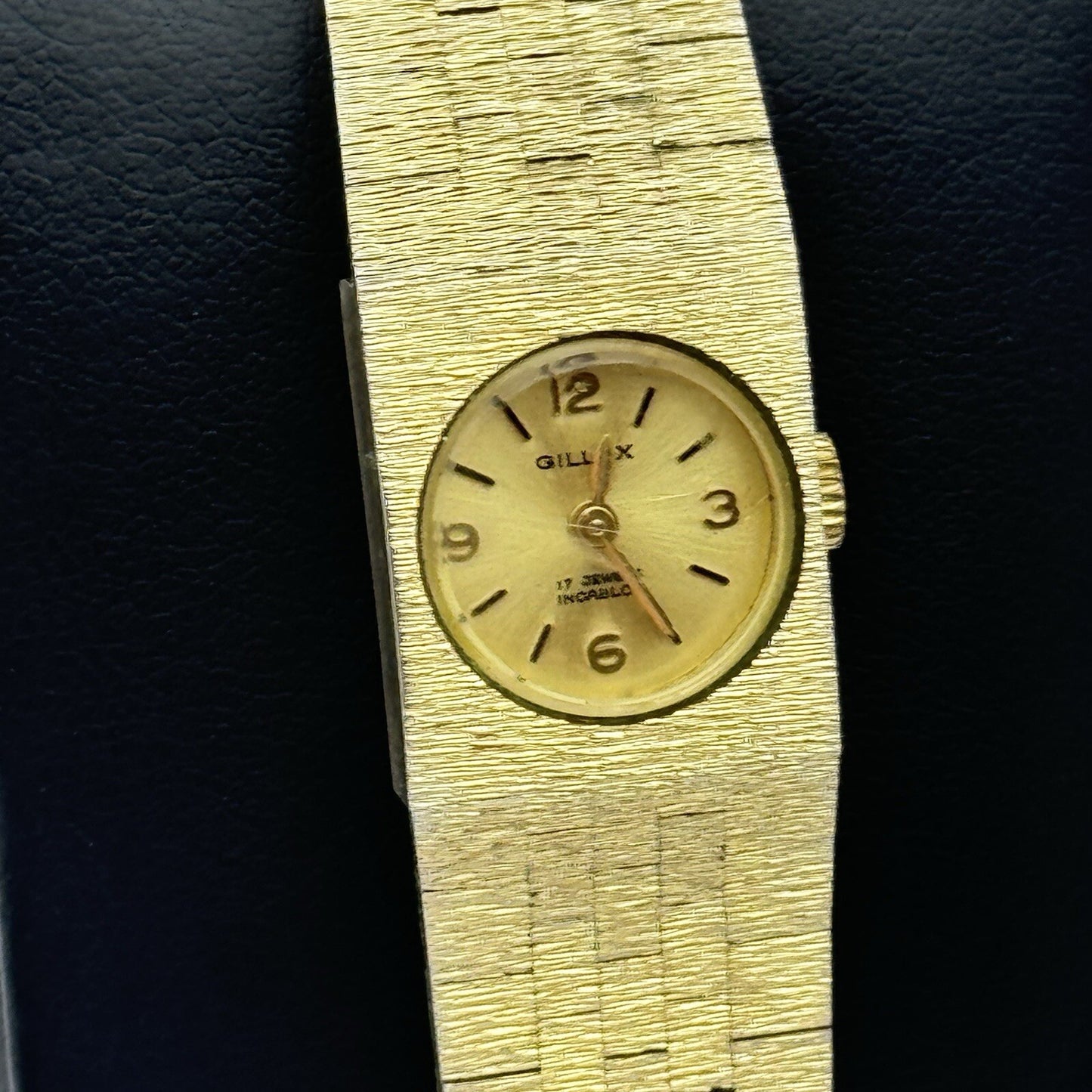 16mm WORKING Ladies Gillex Swiss Gold Tone Bark Affect Manual Wind Vintage Watch
