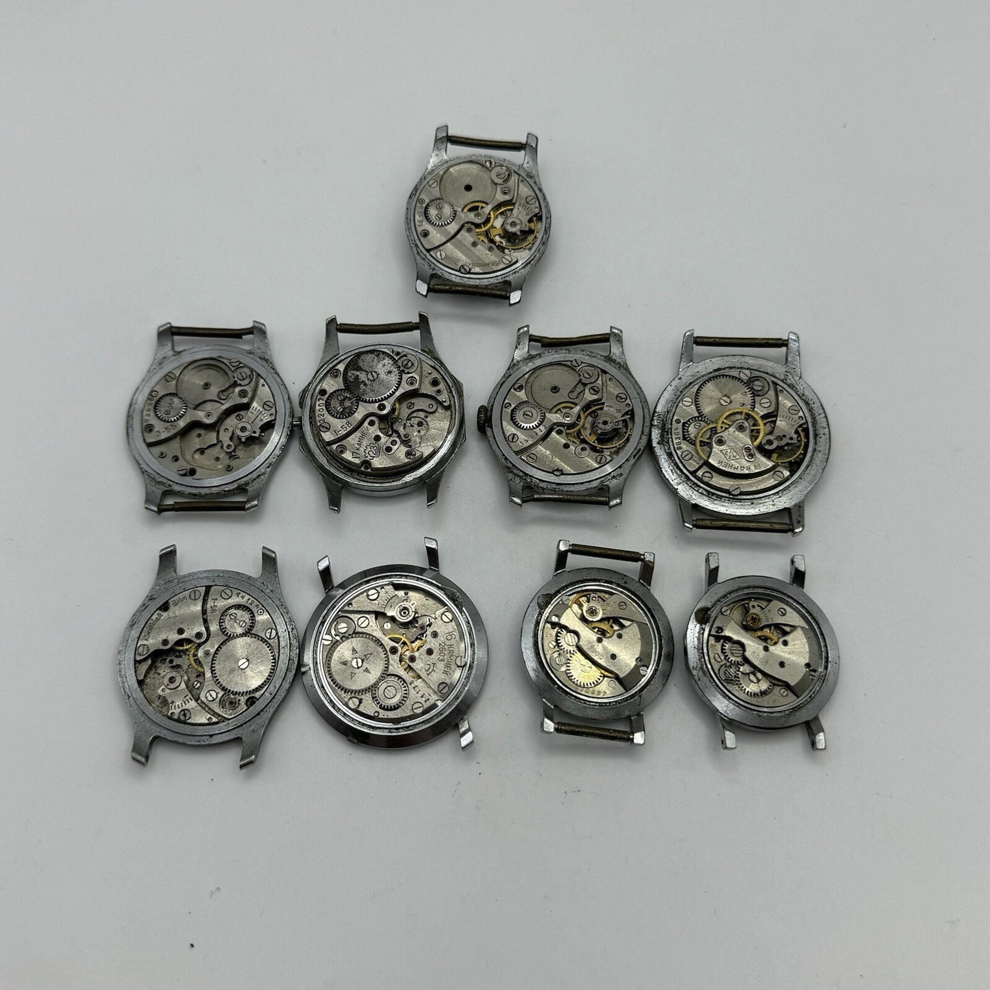 9 x Vintage Soviet Manual Wind Watch Heads For Parts Repair Job Lot Bundle