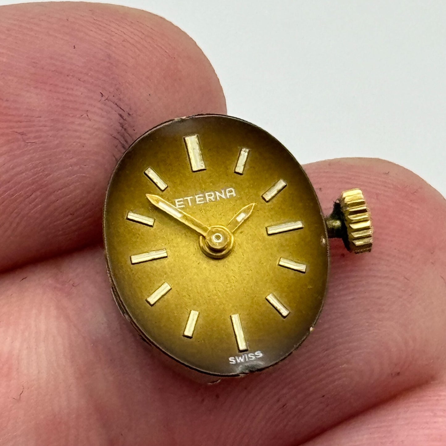 13mm Ladies Eterna 1447K Manual Wind Watch Swiss Movement Dial Hands Crown PARTS