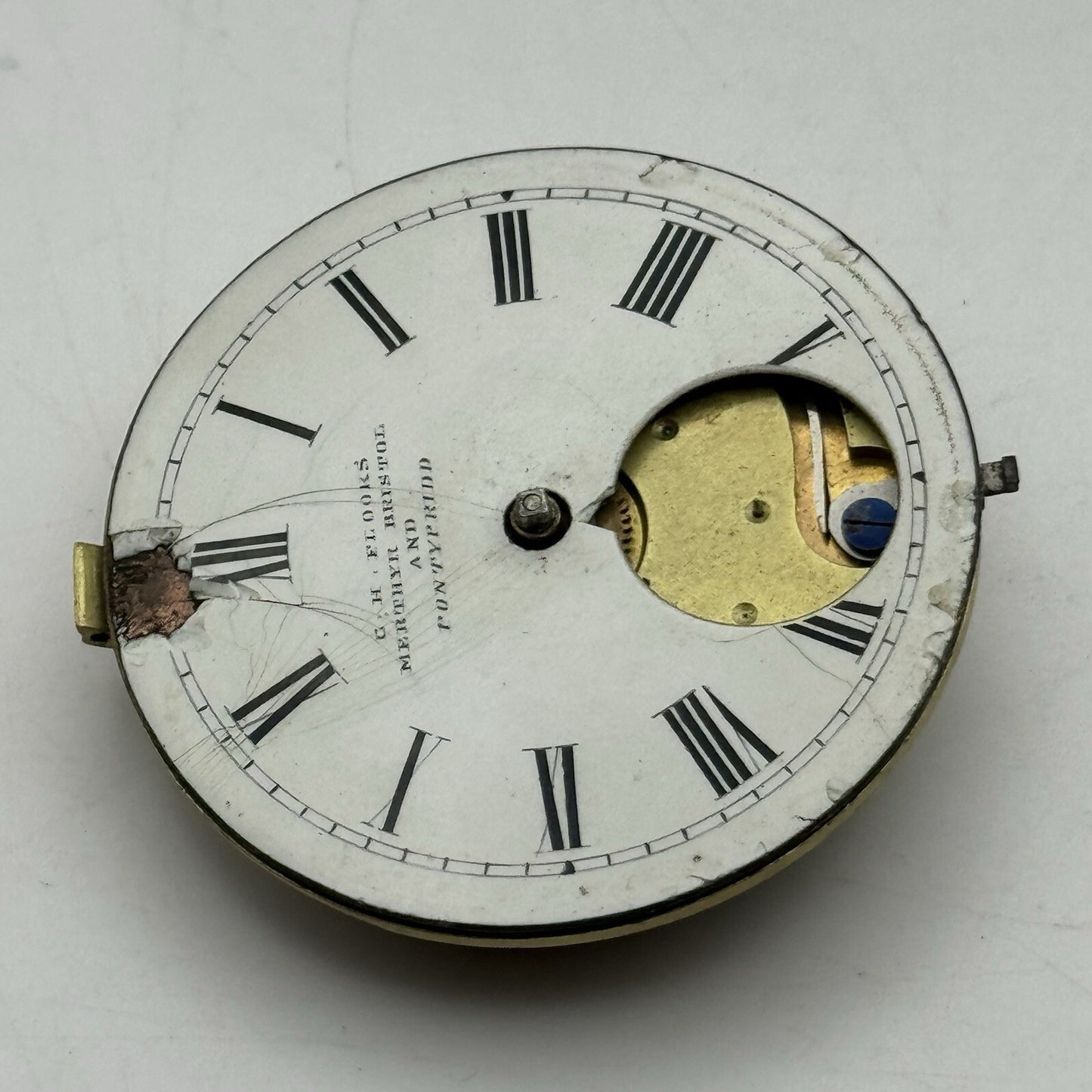 44.7mm C H Flooks Merthyr Bristol Pontypridd Pocket Watch Movement FOR PARTS