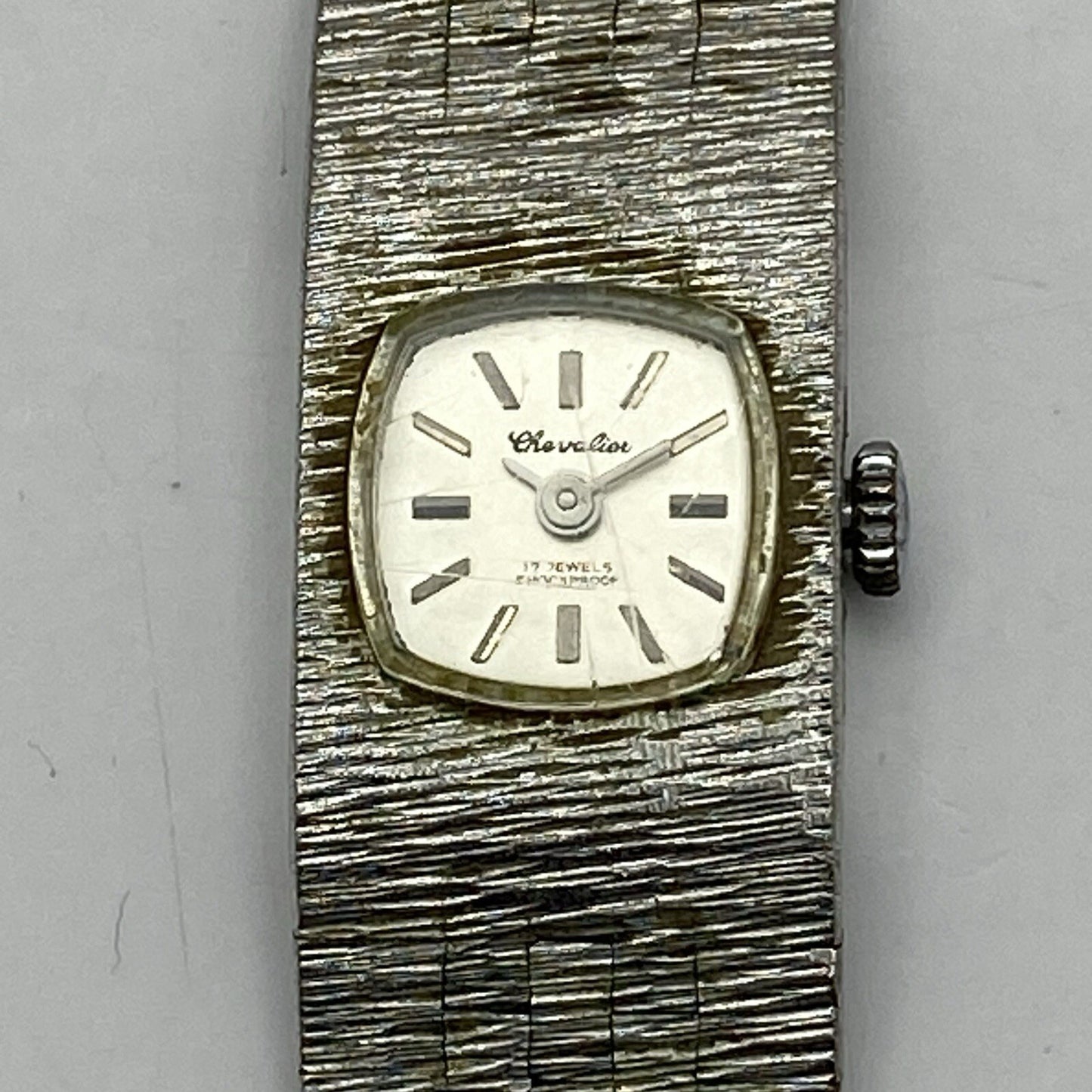15mm Ladies Chevalier Bark Affect Silver Tone Dress Watch NON WORKING