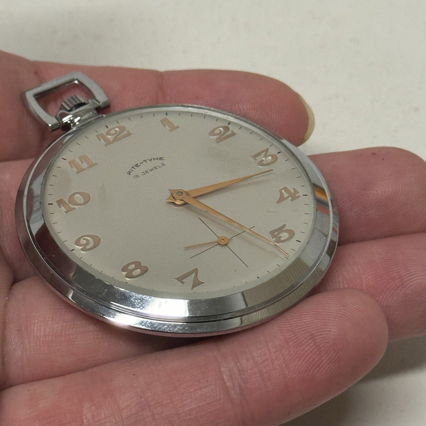49mm Vintage NEW OLD STOCK Rite - Tyme Open Face Subdial Pocket Watch TO SERVICE