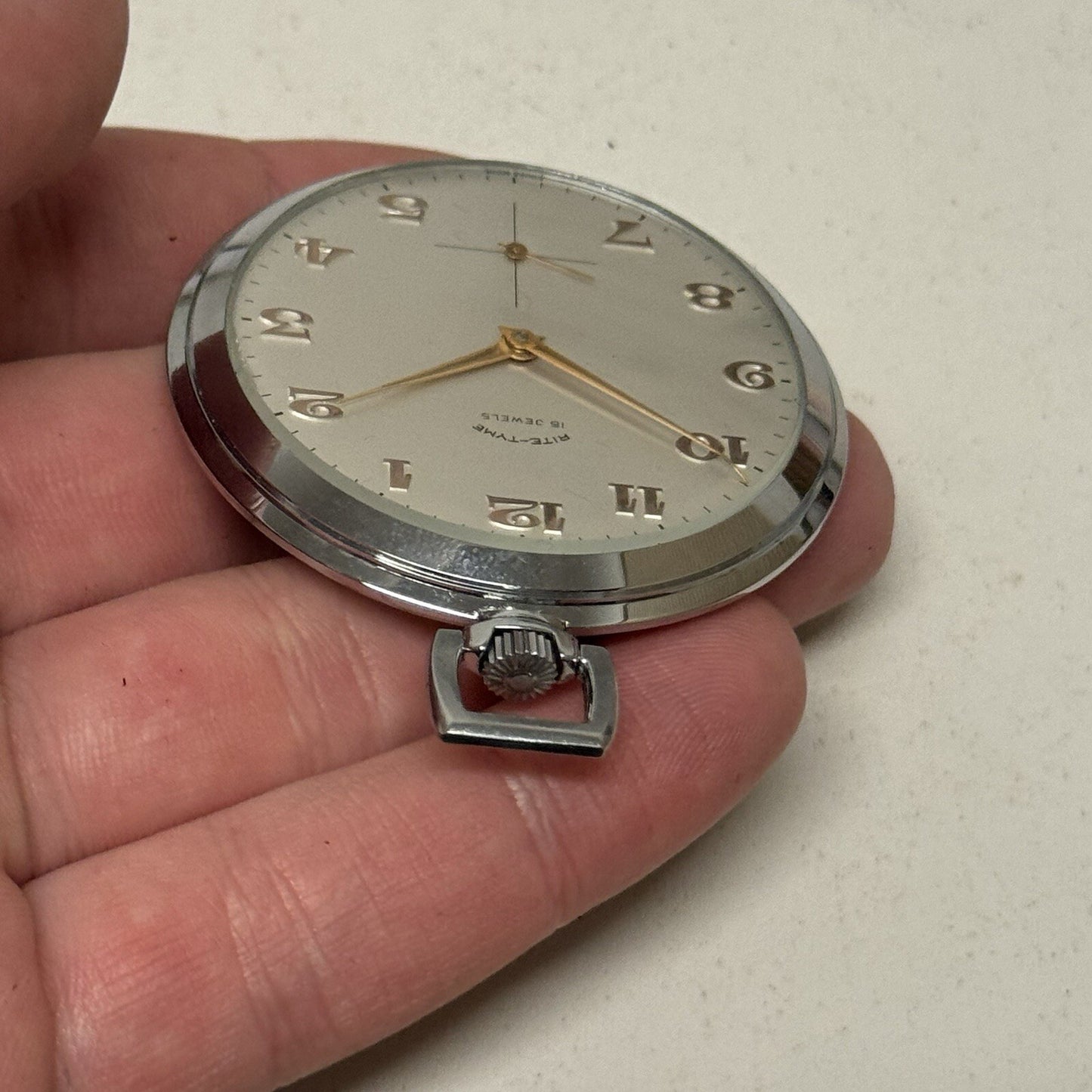 49mm Vintage NEW OLD STOCK Rite - Tyme Open Face Subdial Pocket Watch TO SERVICE
