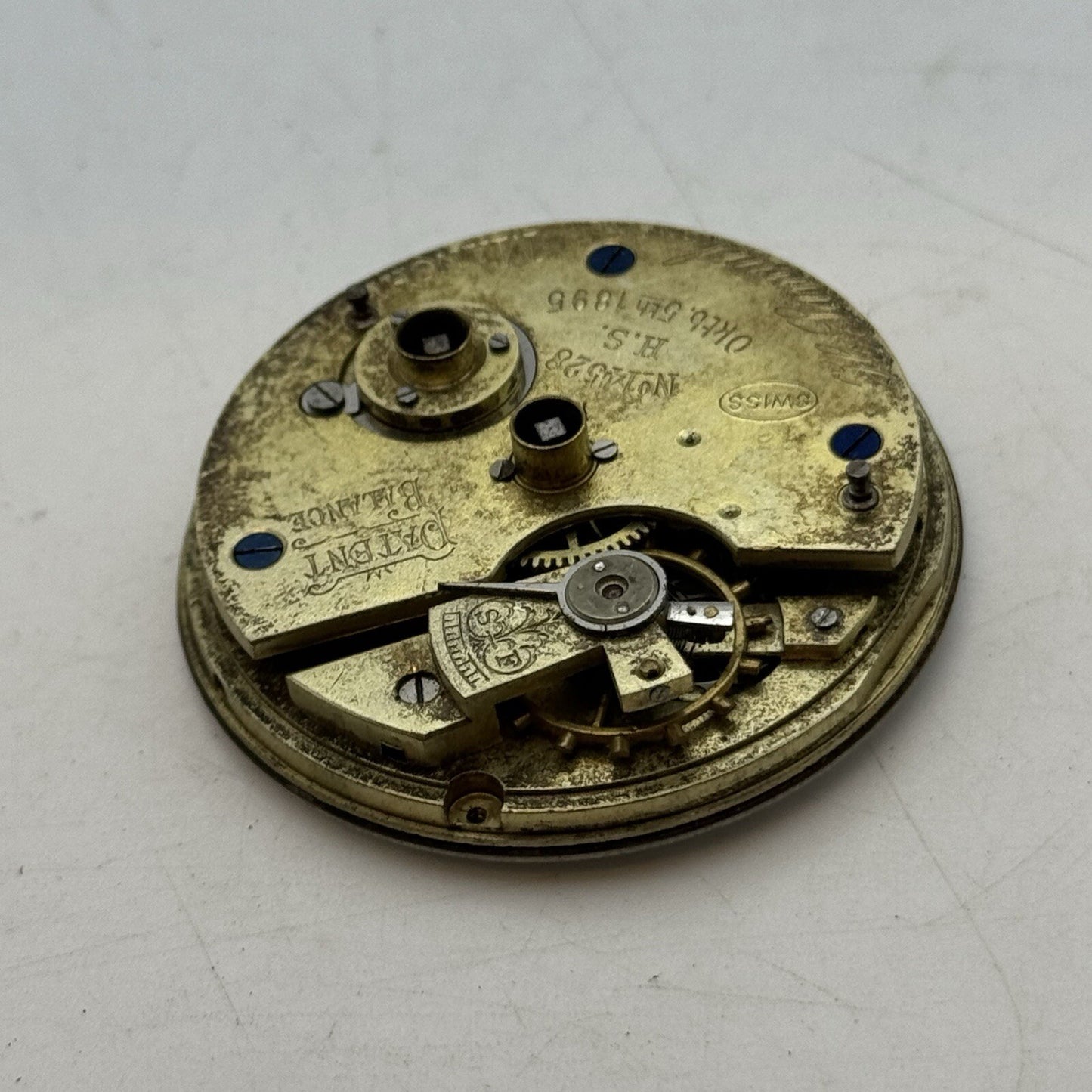 43.4mm H Samuel Patent Balance Pocket Watch Movement Parts Repair Restoration