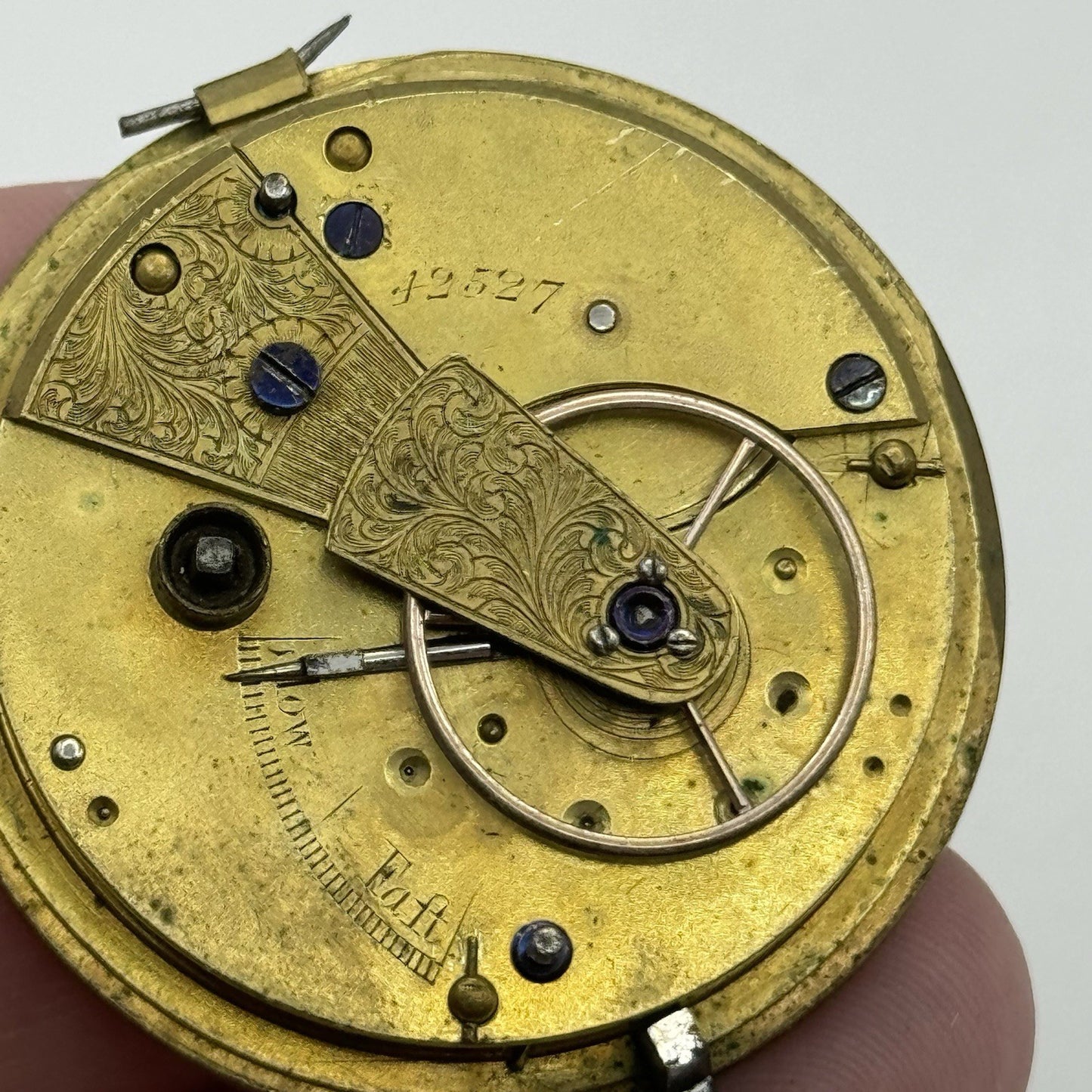 41.8mm Antique Unidentified English Fusee Pocket Watch Movement - PARTS REPAIR