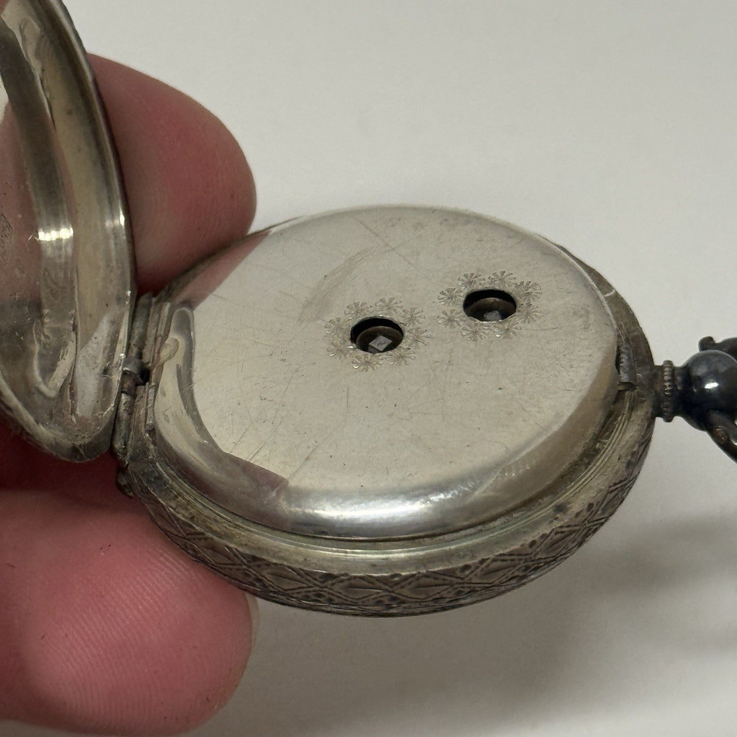Antique Sterling Silver Patterned Dial Cylinder Pocket Watch & Outer Case PARTS