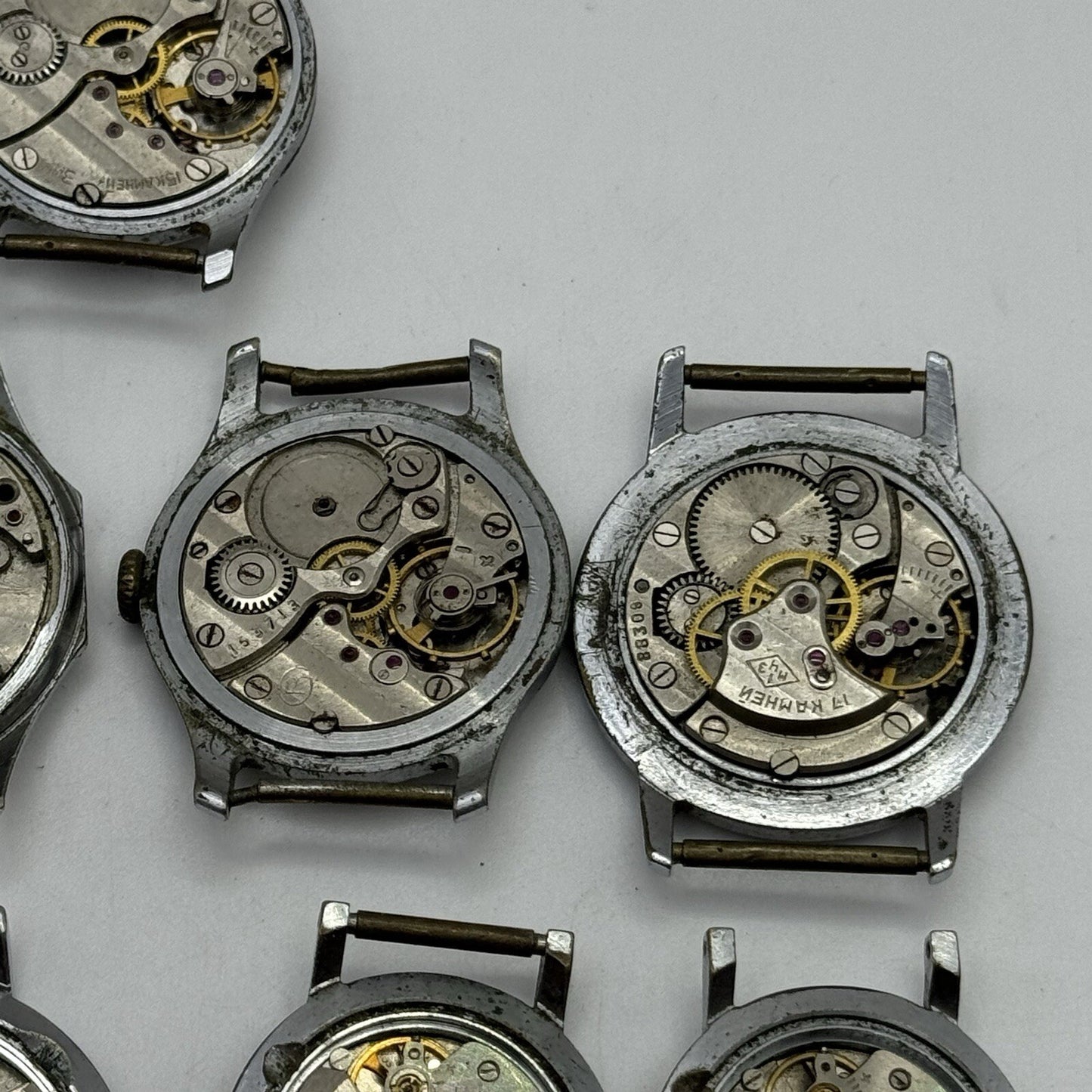 9 x Vintage Soviet Manual Wind Watch Heads For Parts Repair Job Lot Bundle