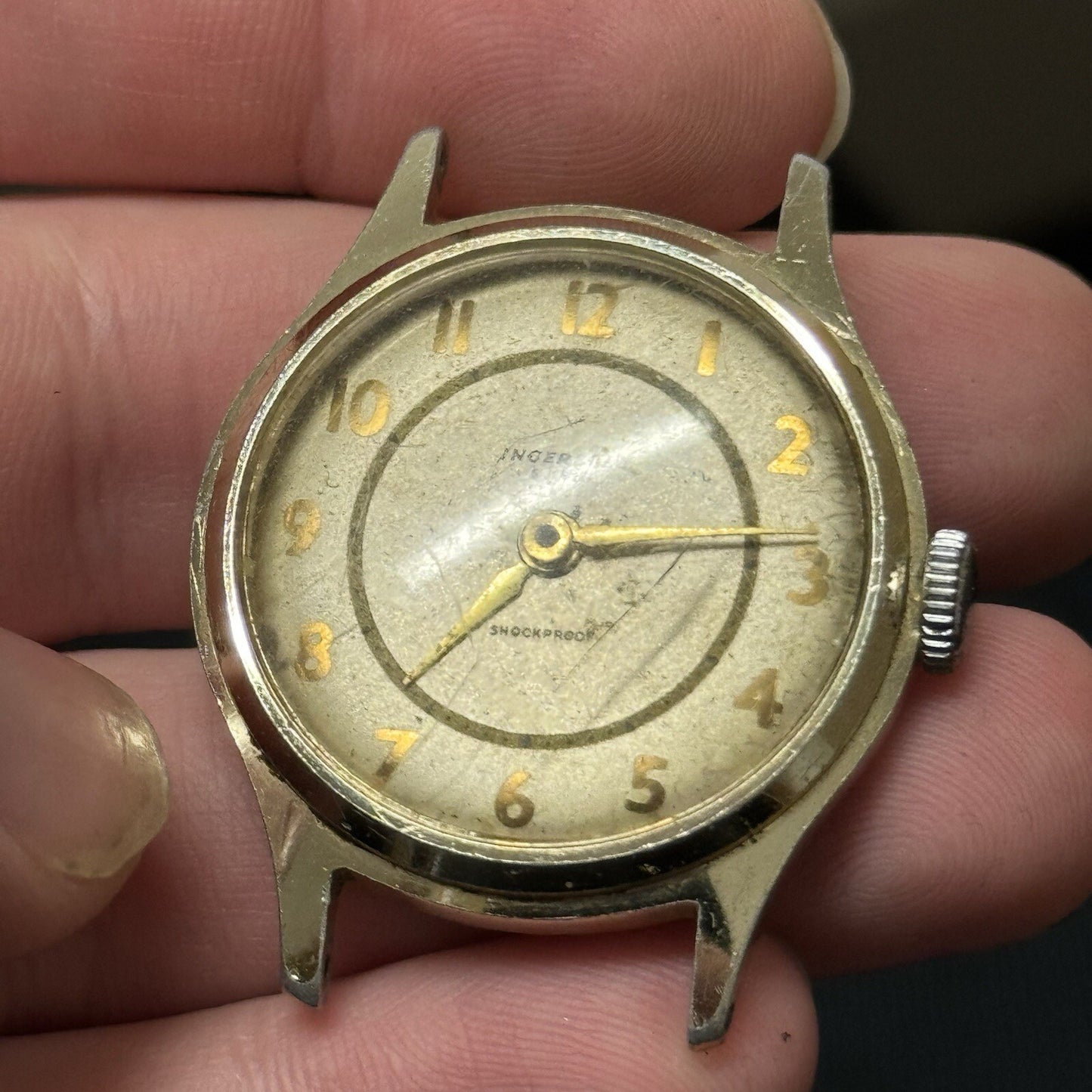 33mm Gents Vintage Ingersoll 5 Jewels Shock Proof Wristwatch NON WORKING Spares