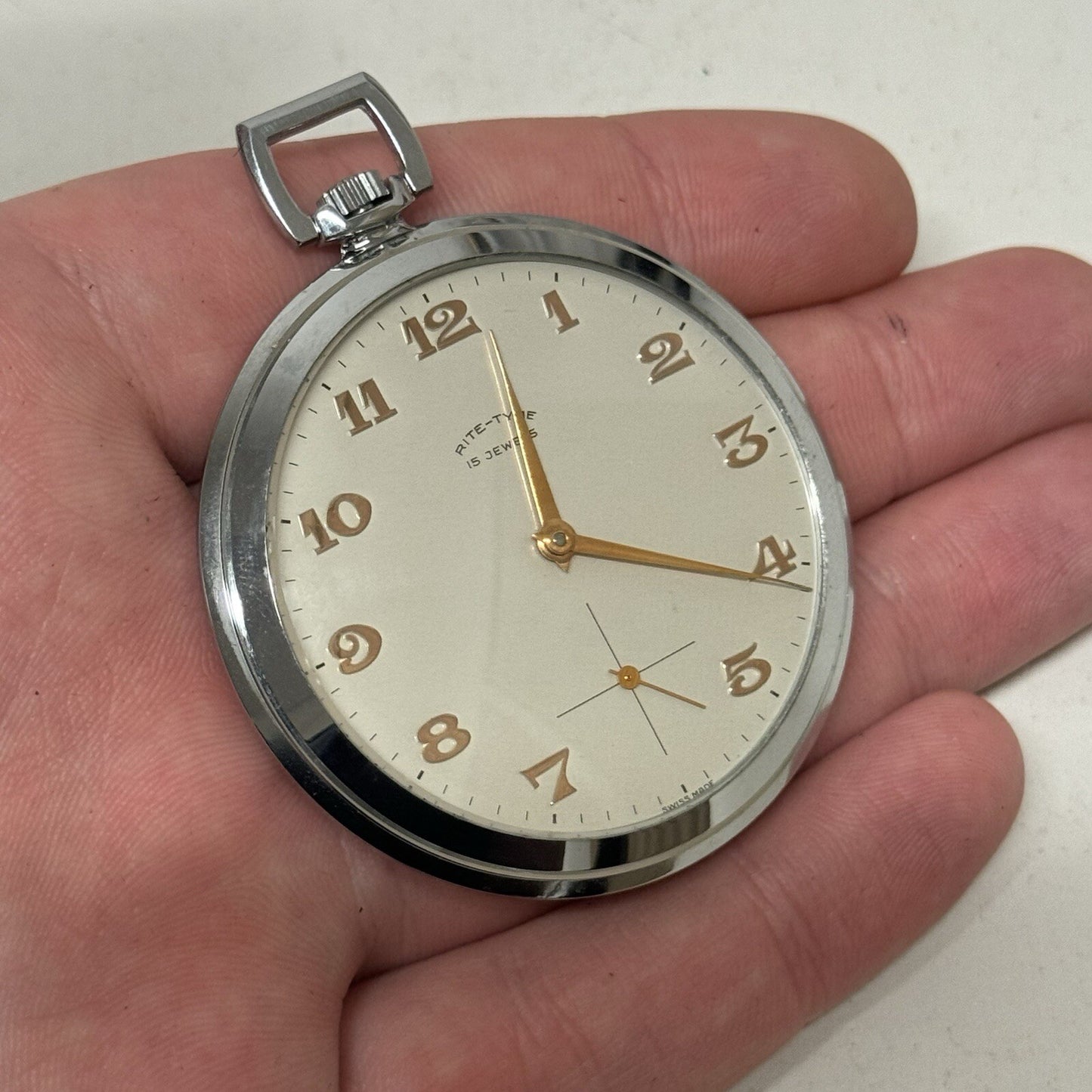 49mm Vintage NEW OLD STOCK Rite - Tyme Open Face Subdial Pocket Watch TO SERVICE