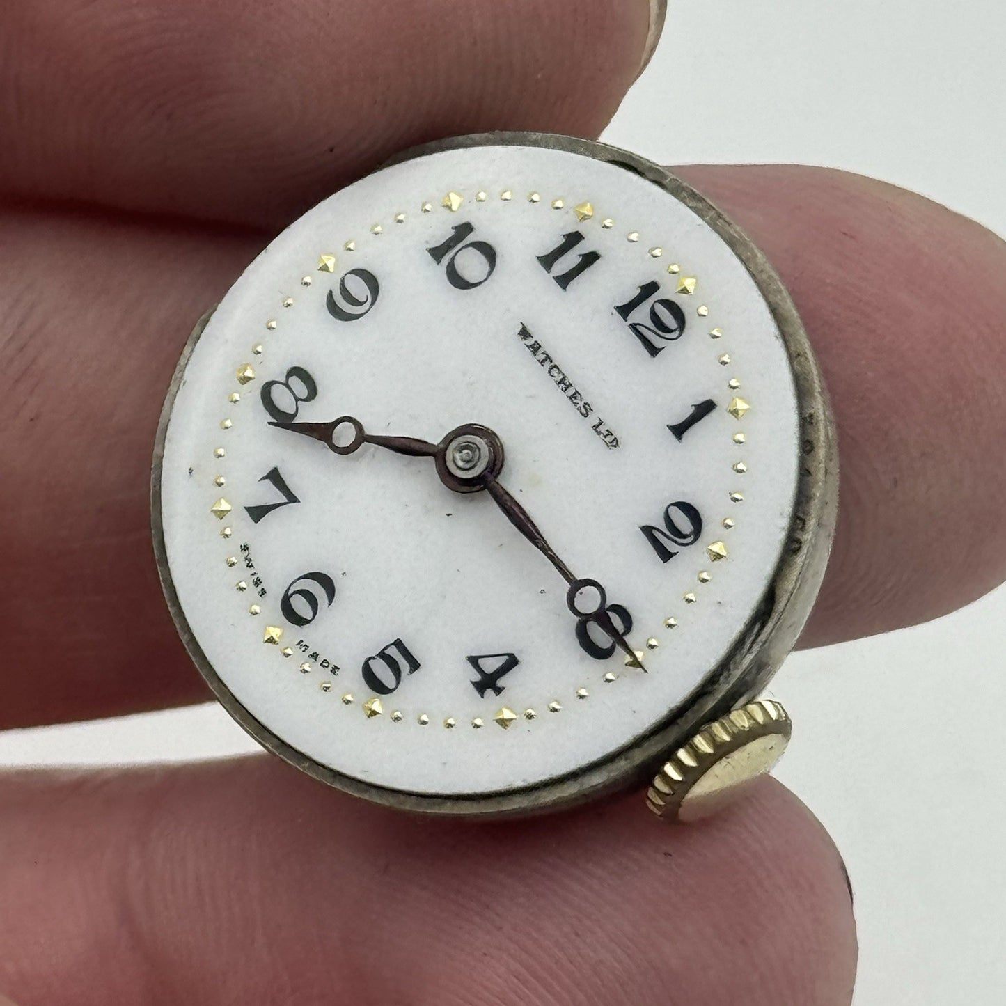 23.6mm Watches LTD Porcelain Dial Hands Watch Movement - Good Balance FOR PARTS