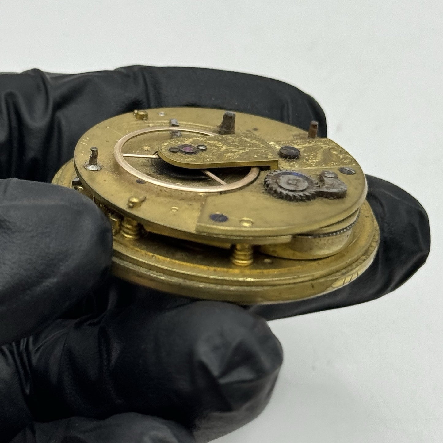 45.7mm Antique Key Wound Fusee Pocket Watch Movement Chain Present PARTS REPAIR