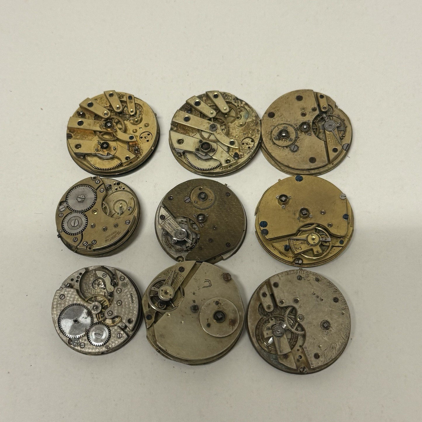 9 x Antique Mixed Pocket Watch Movements Bundle Job Lot Spares Repairs Parts