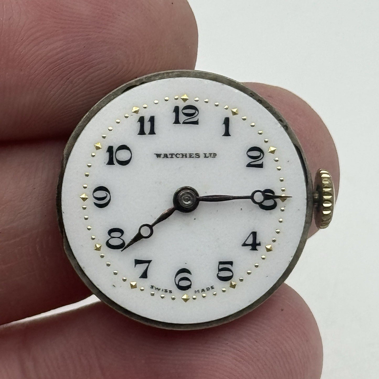 23.6mm Watches LTD Porcelain Dial Hands Watch Movement - Good Balance FOR PARTS