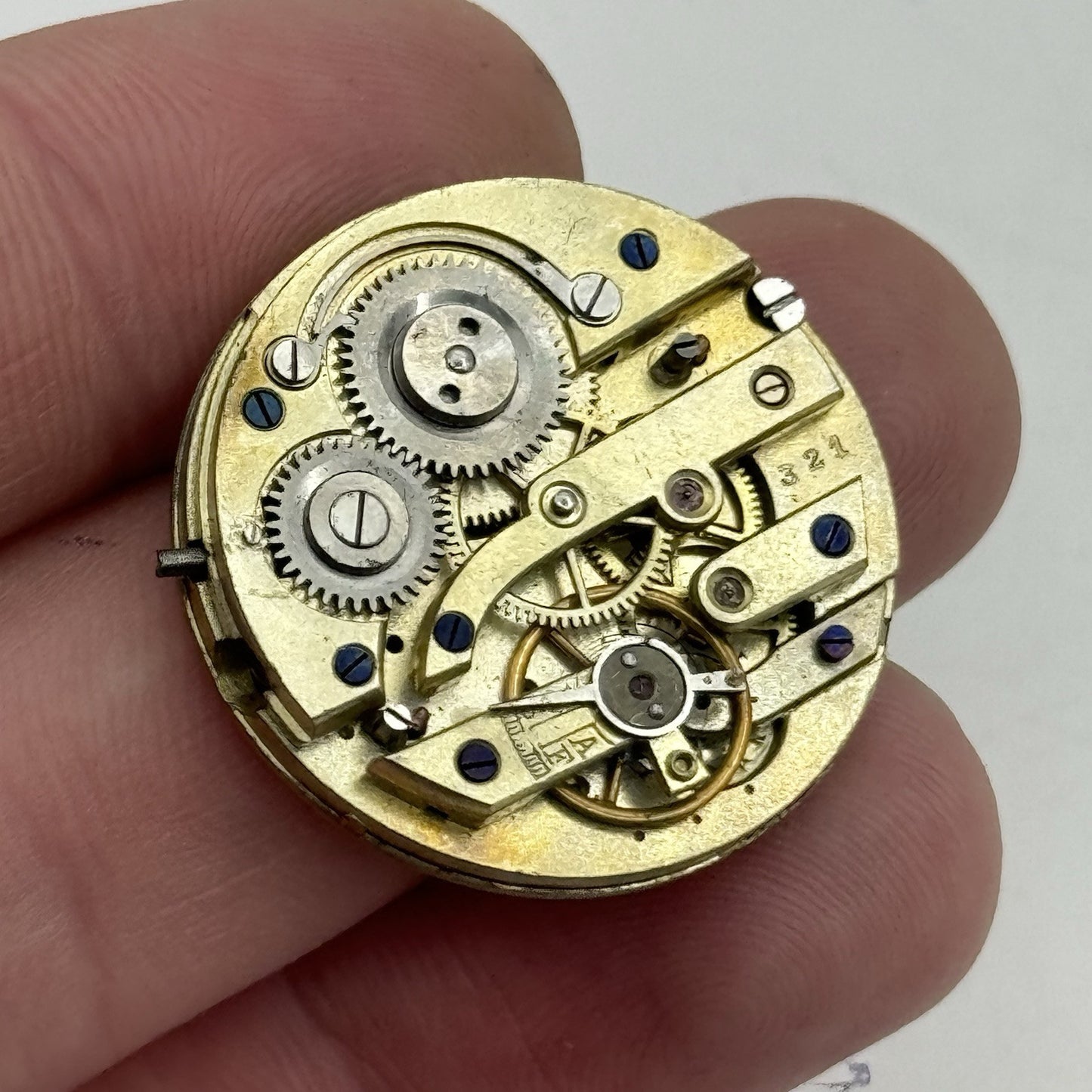 28mm Antique Beautiful Porcelain Dial Pocket Watch Movement - PARTS REPAIR SPARE