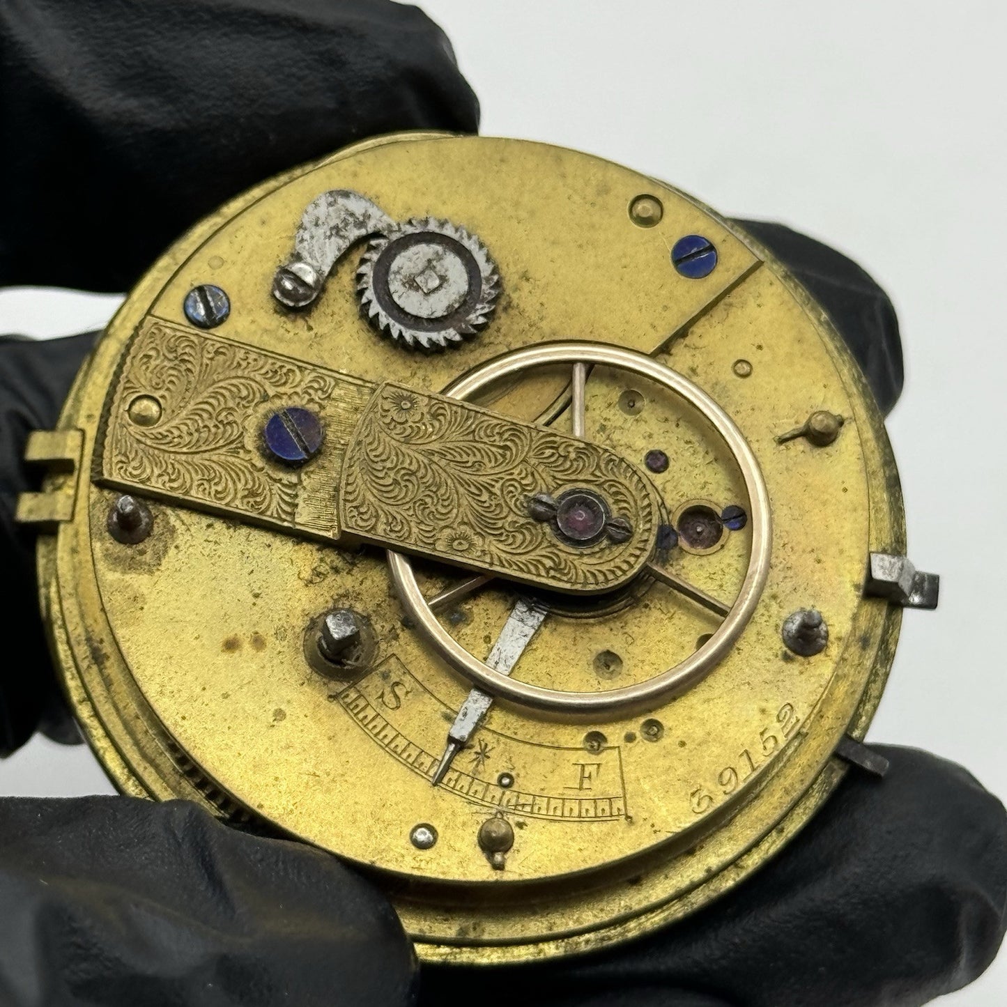 45.7mm Antique Key Wound Fusee Pocket Watch Movement Chain Present PARTS REPAIR