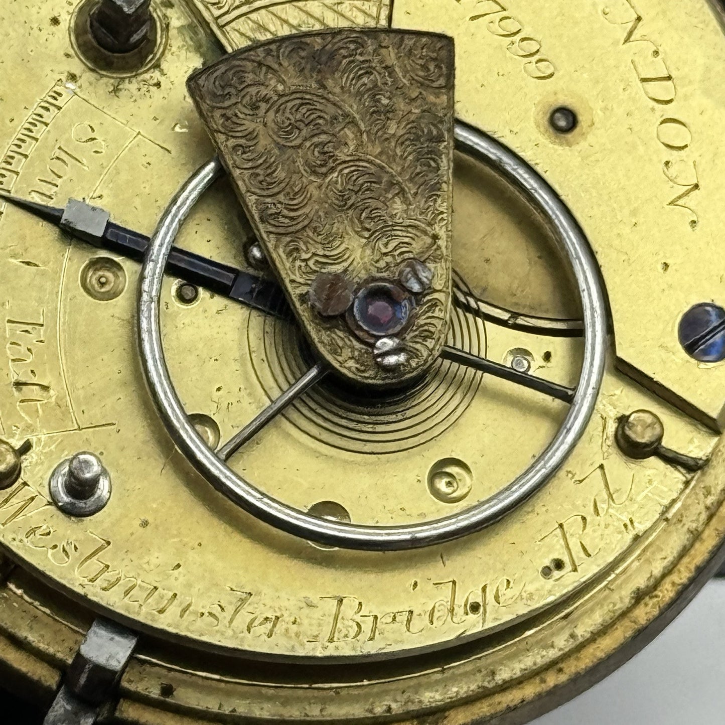 43.3mm Antique J Myers English Key Wound Fusee Pocket Watch Movement - PARTS