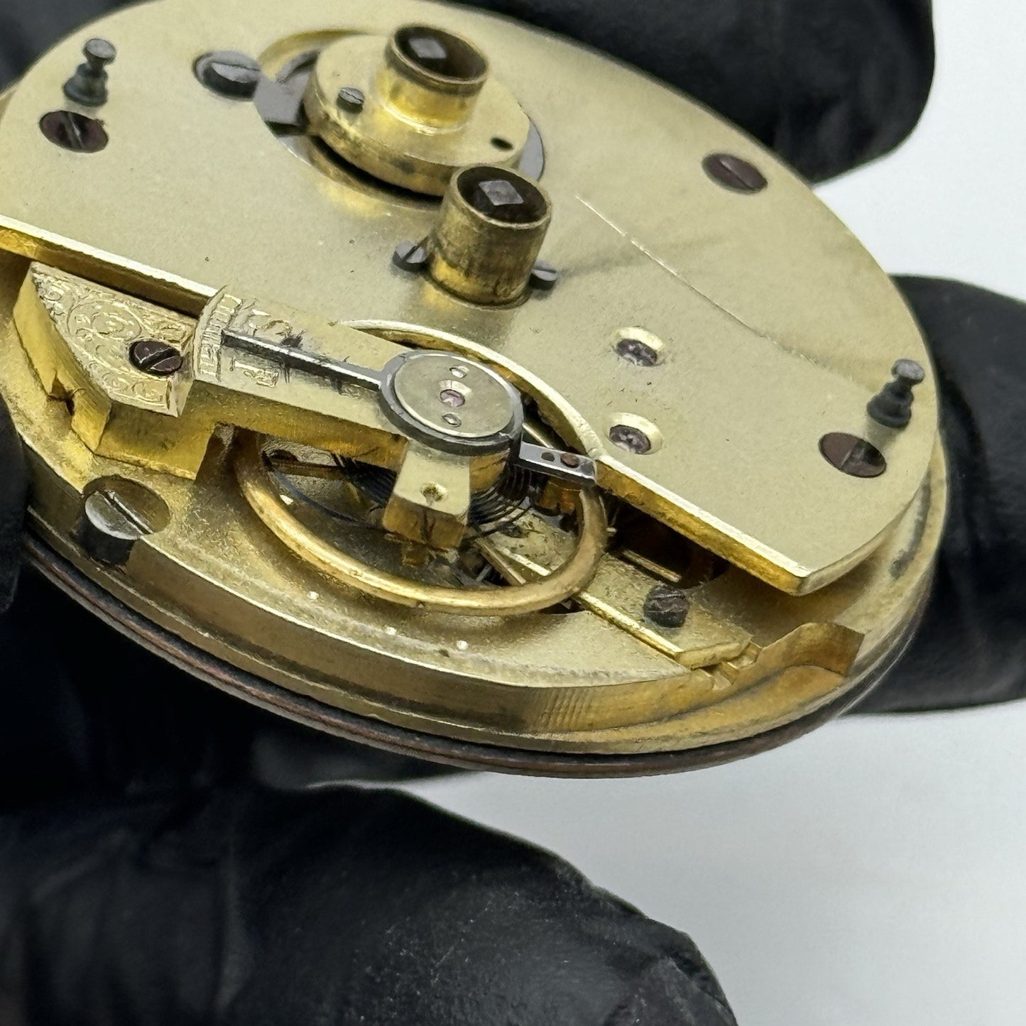 43.7mm Antique Key Wound Pocket Watch Movement - Porcelain Dial PARTS REPAIR