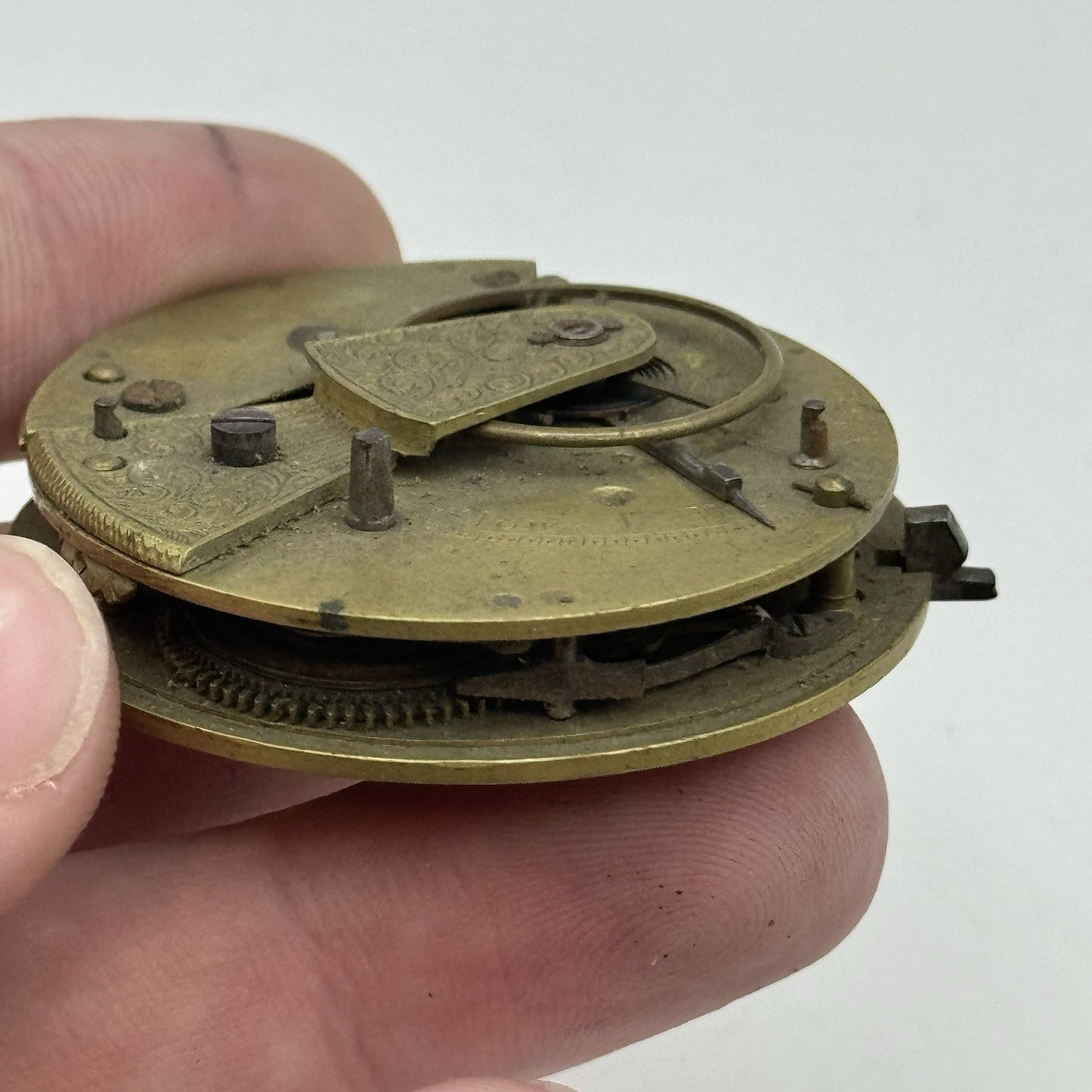 45.2mm Antique Fusee Pocket Watch Movement - Chain Missing PARTS REPAIR SPARES