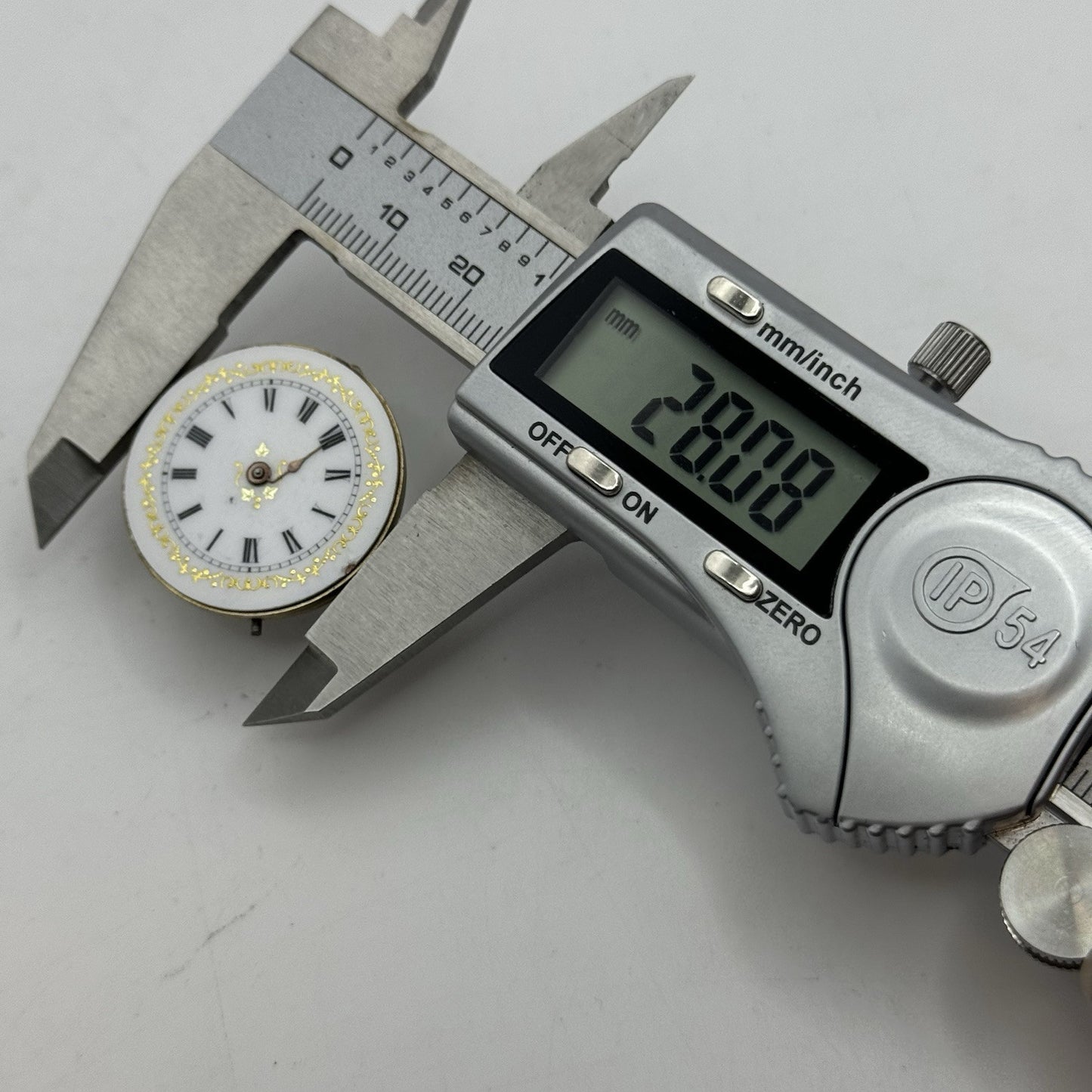 28mm Antique Beautiful Porcelain Dial Pocket Watch Movement - PARTS REPAIR SPARE