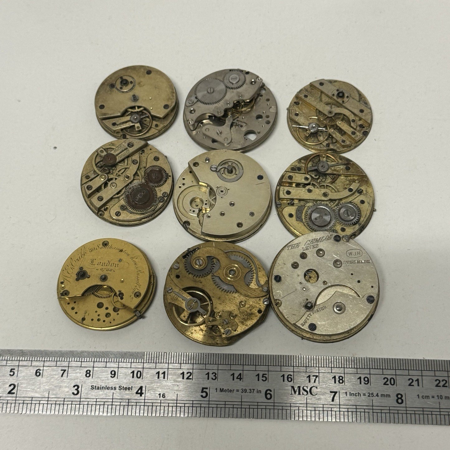9 x Antique Mixed Pocket Watch Movements Bundle Job Lot Spares Repairs Parts