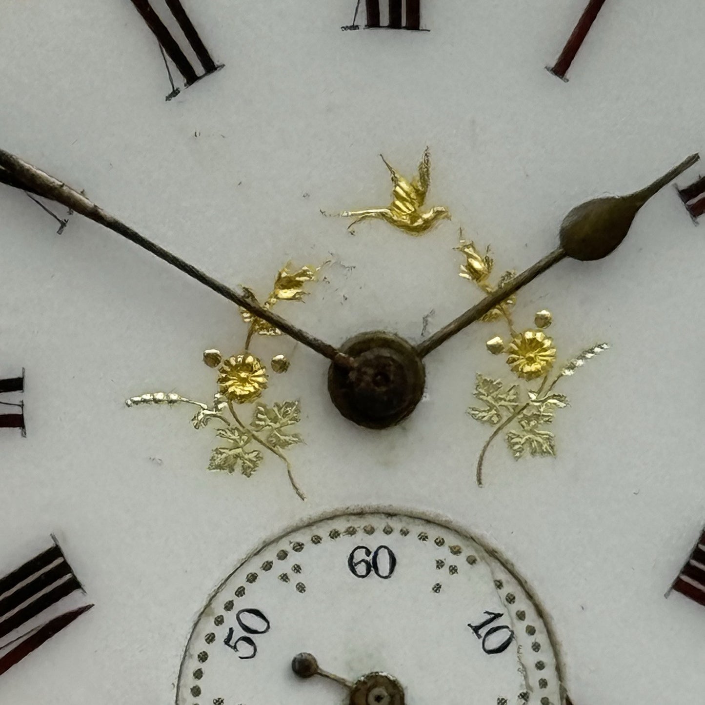 35.5mm Antique Beautiful Porcelain Dial Pocket Watch Movement - PARTS REPAIR