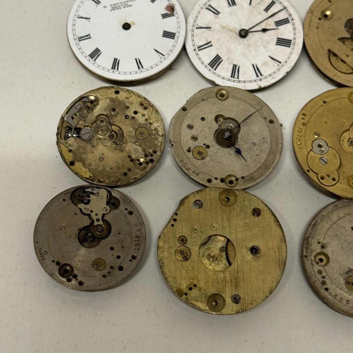 9 x Antique Mixed Pocket Watch Movements Bundle Job Lot Spares Repairs Parts