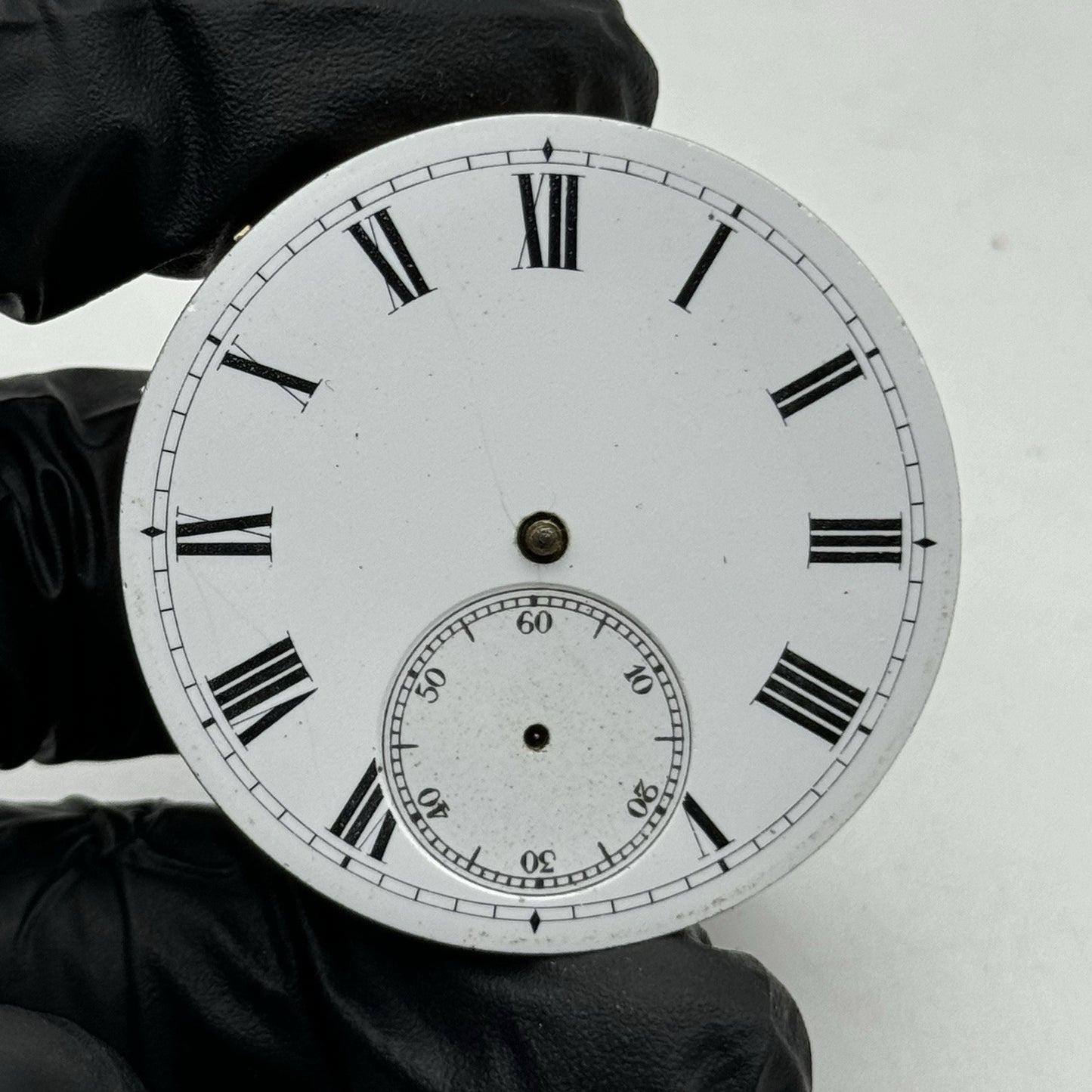 43.7mm Antique Key Wound Pocket Watch Movement - Porcelain Dial PARTS REPAIR