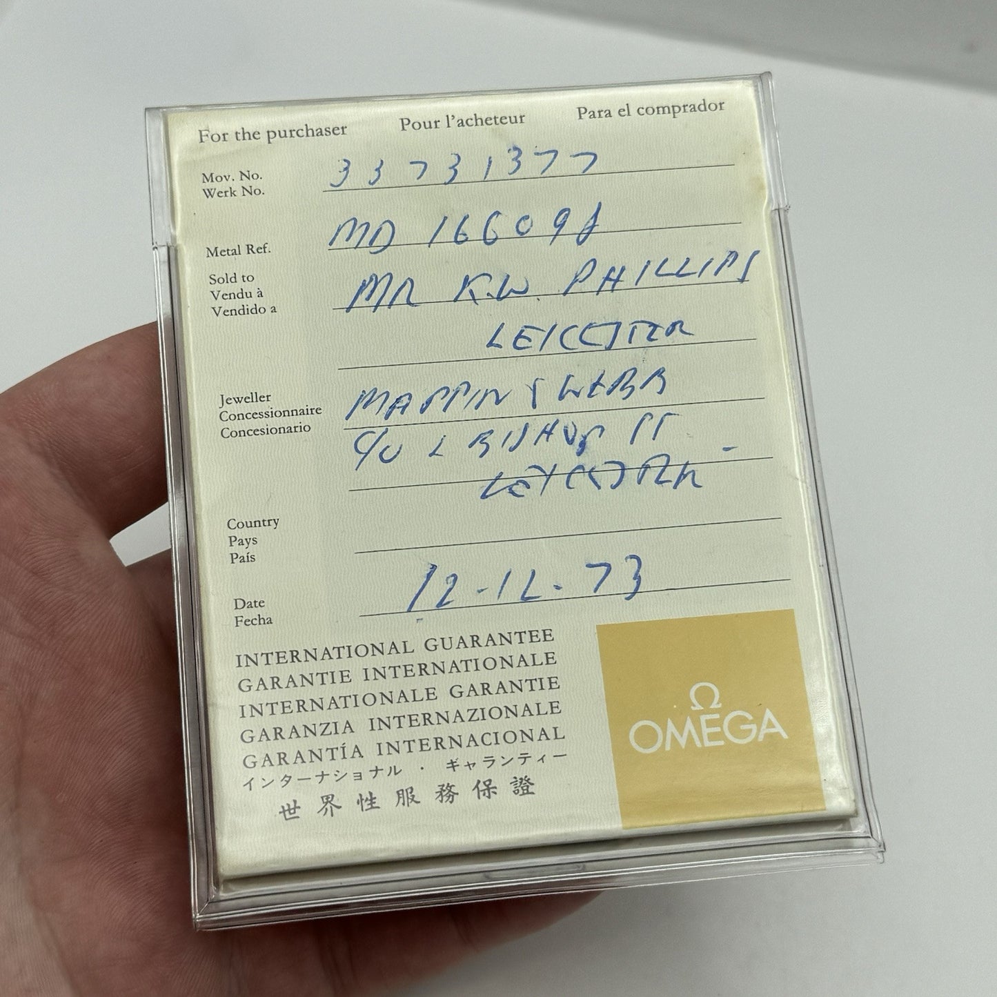 1973 Omega F300 Chronometer International Warantee Papers Saffron Hill London
